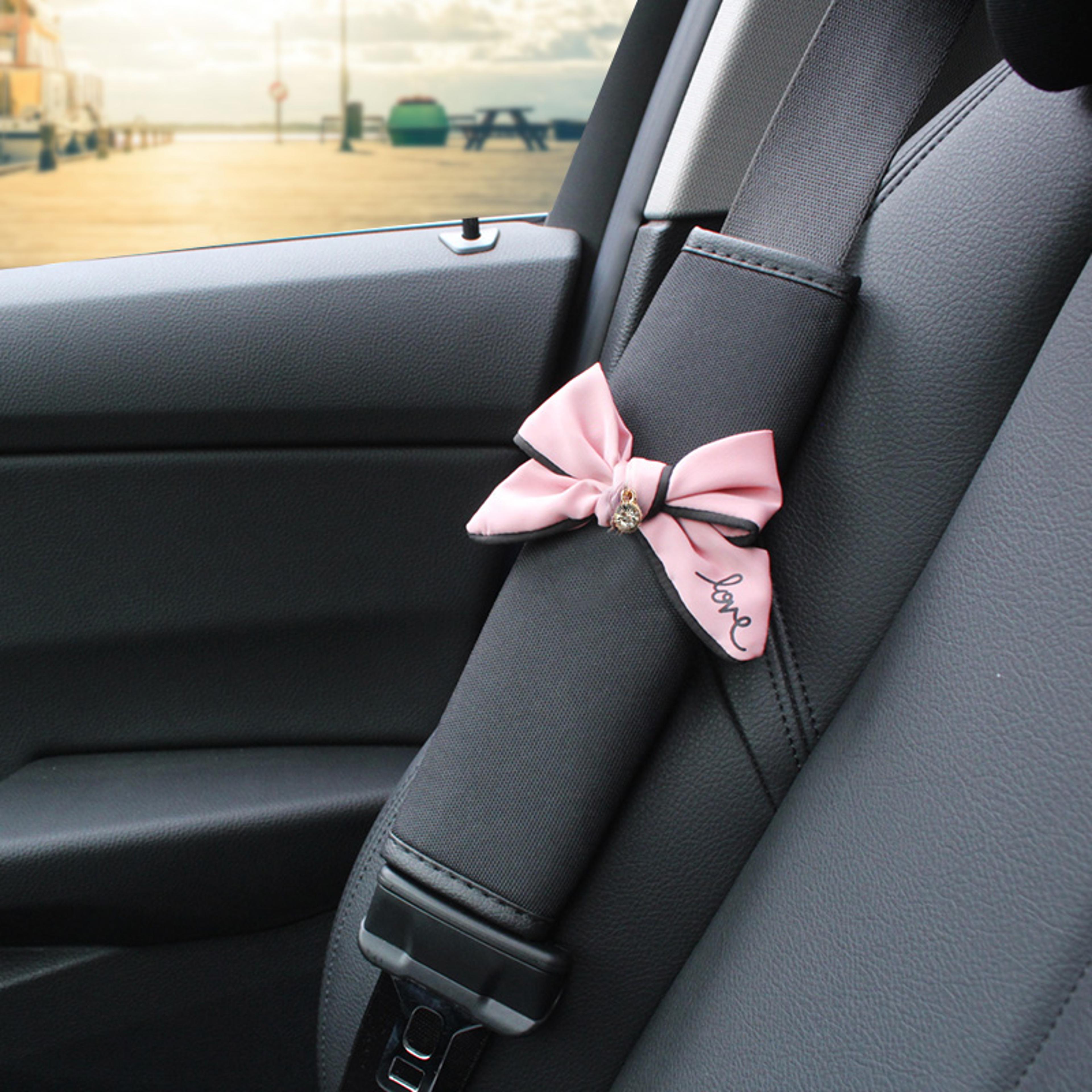 Pink Bow Universal Car Neck Pillow Four Seasons Ice Silk Waist Support Auto Seat Headrest Accessori 6