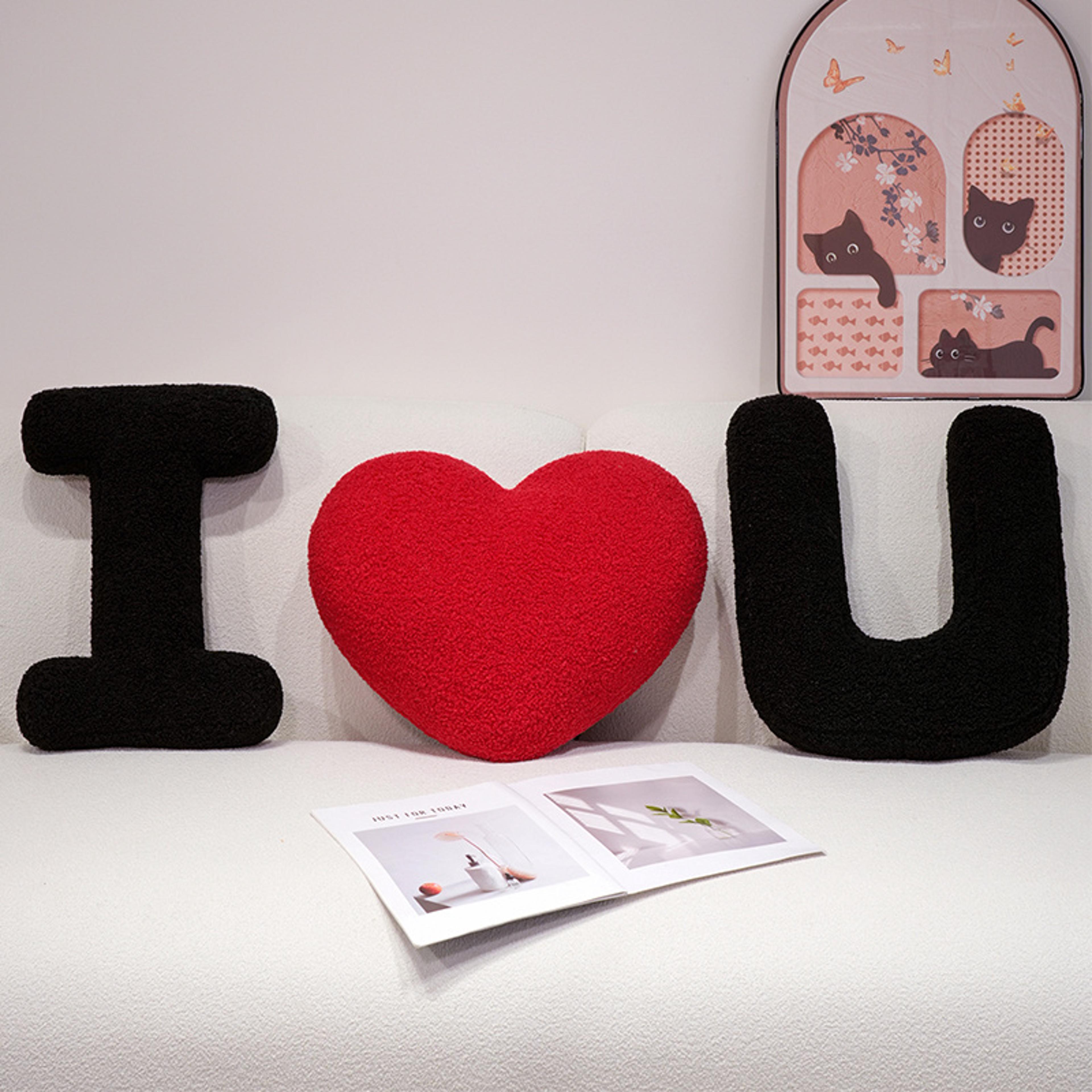 I Love U Soft Seat Cushion Black English Letters Plush Pillow For Back Support Sofa Chair Plushie D 0