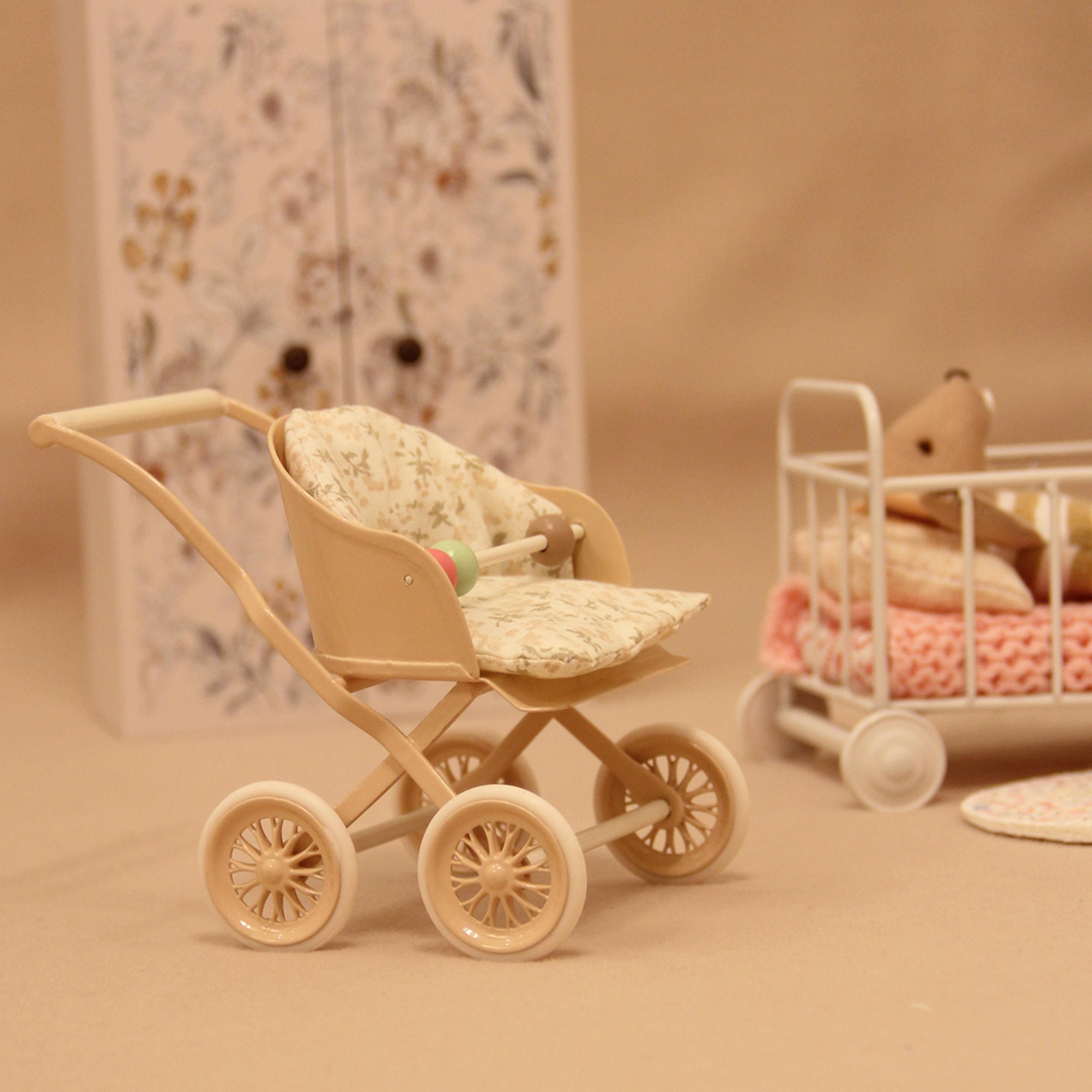 baby stroller furniture in lotus pink and light green for dollhouse