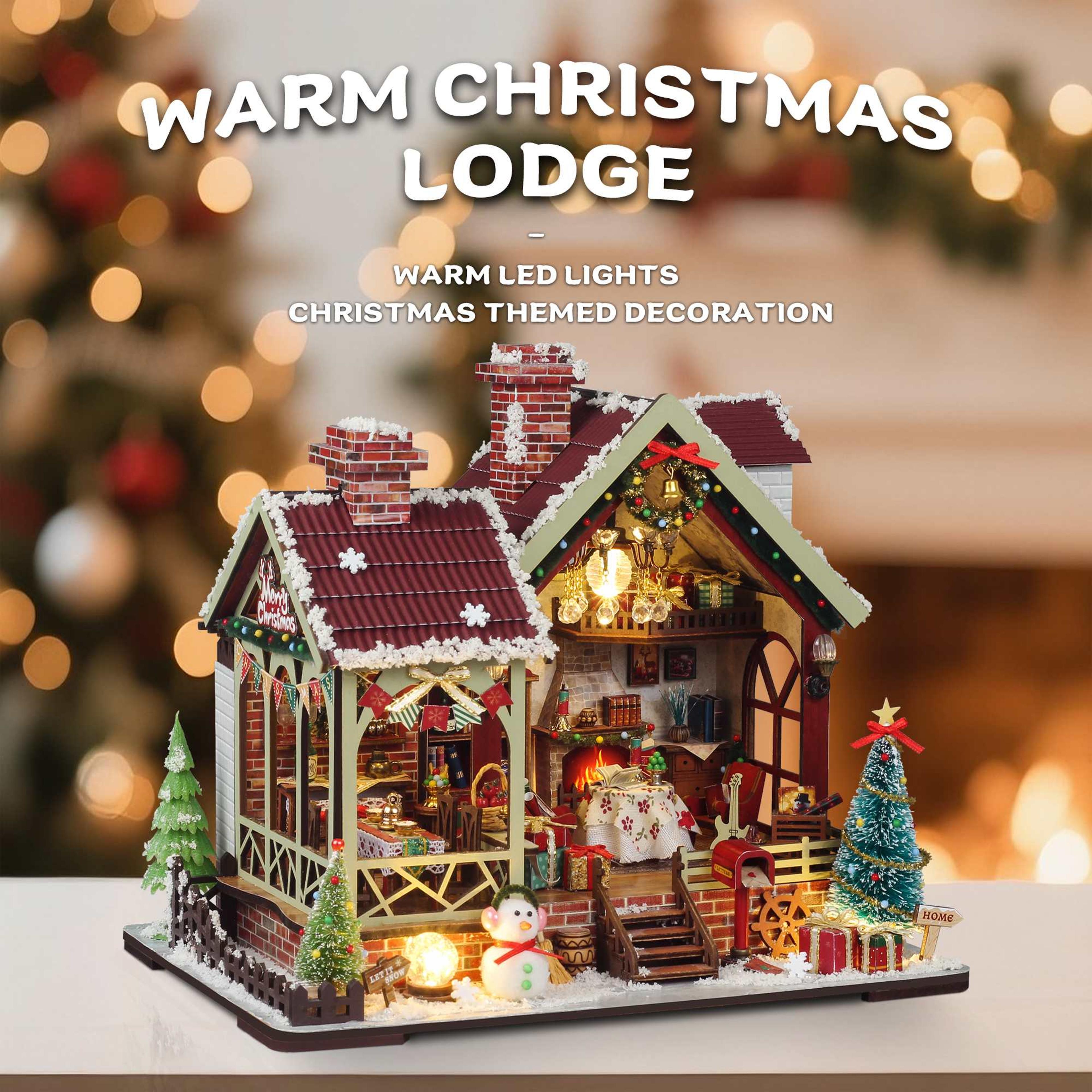 miniature dollhouse diy kit, christmas night warm house with music box, desktop decor, creative gift