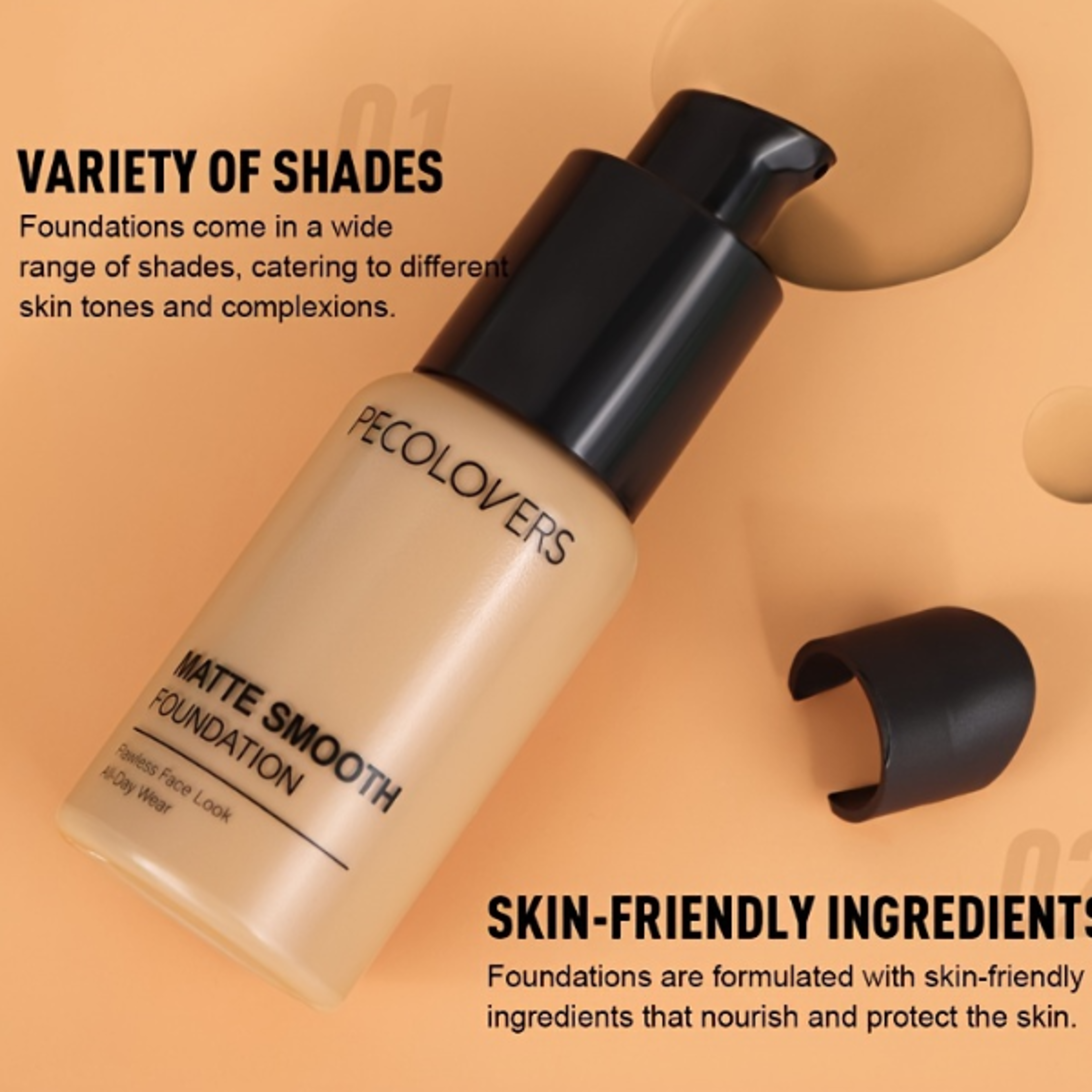 PECOLOVERS Matte Finish Liquid Foundation  OilControl Waterproof Full Coverage Concealer for All