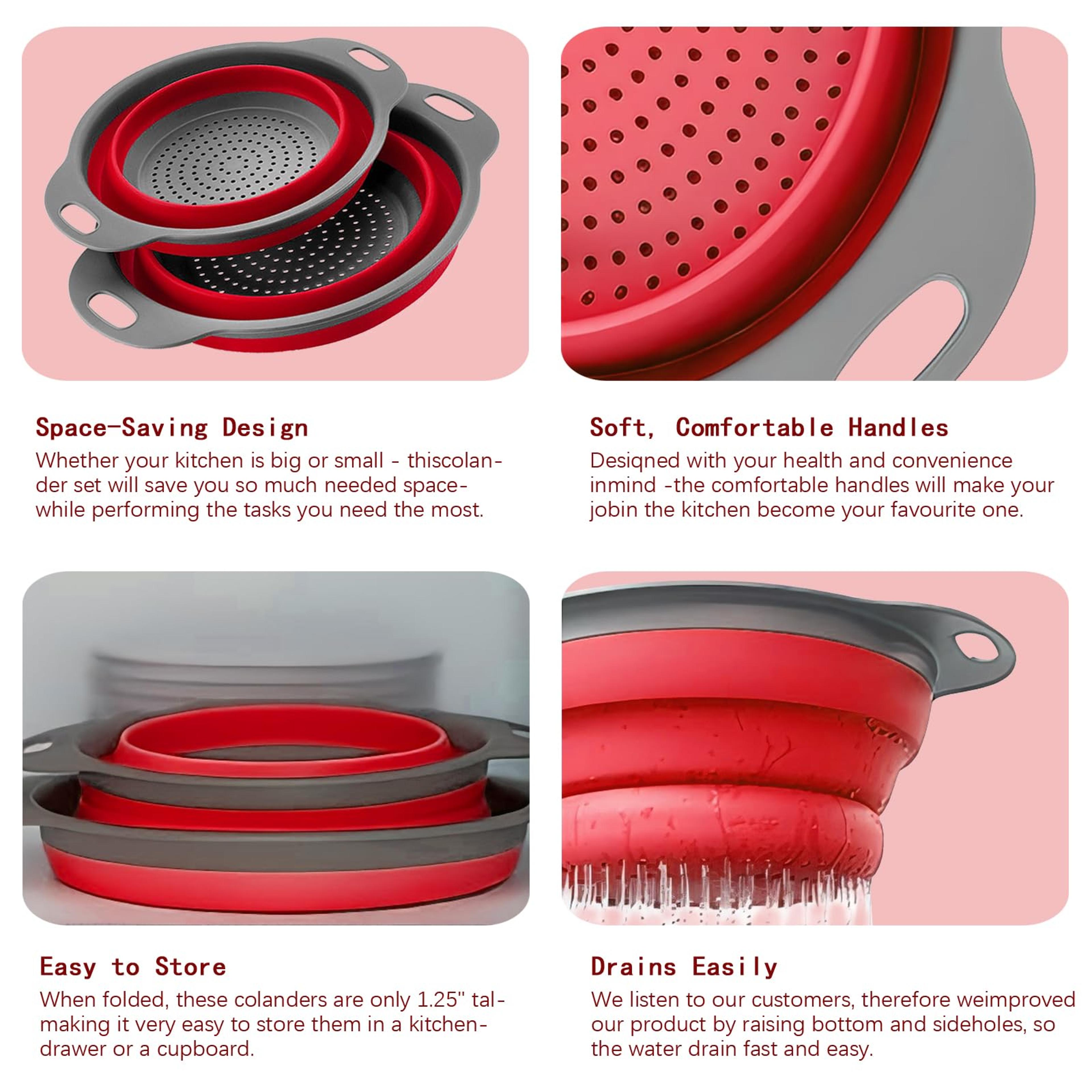 FoldEase Collapsible Silicone Colander Bowl For Pasta Fruit  Vegetable Washing 4