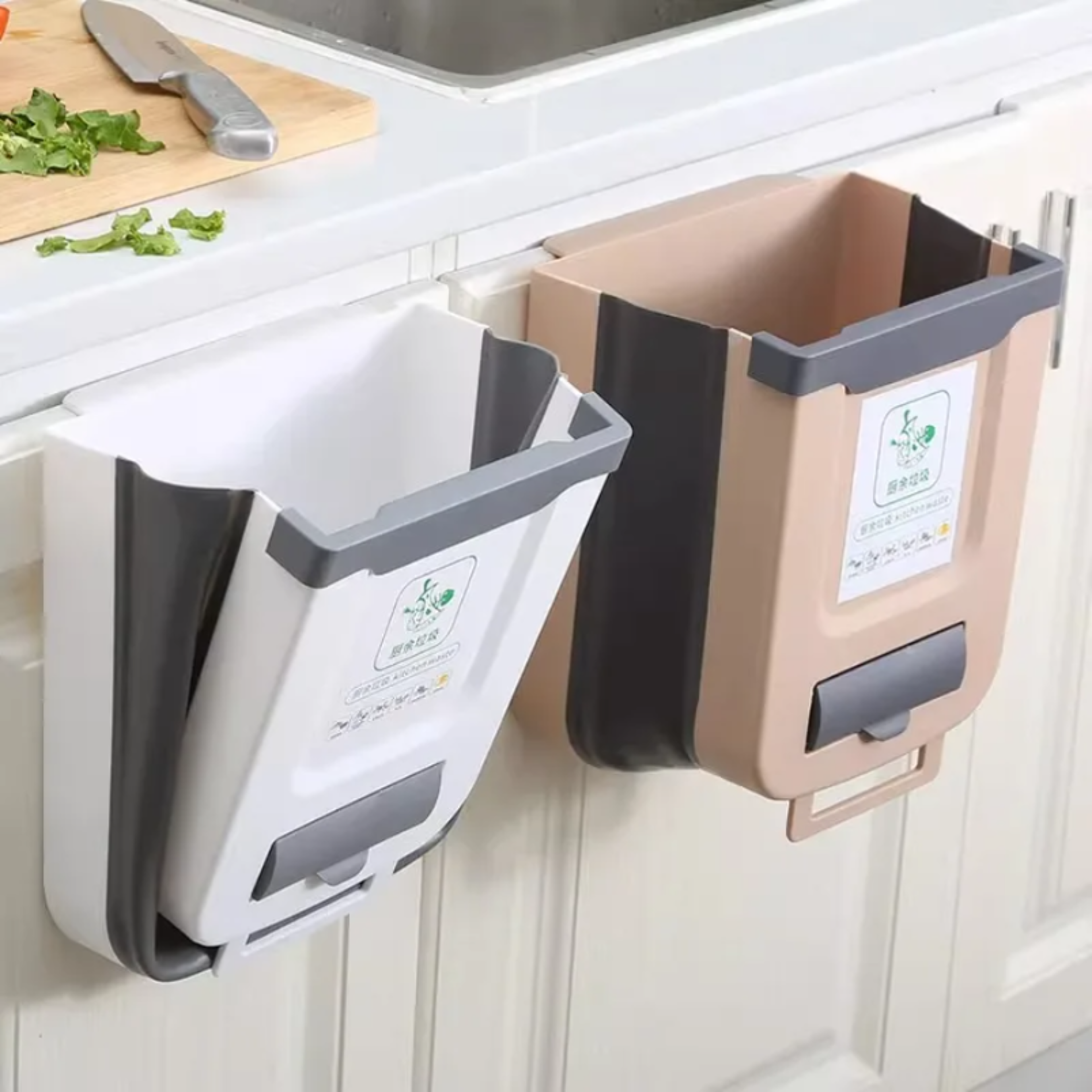 Space Saver Wall Mounted Folding Trash Can Kitchen Cabinet Door Trash Bin 0