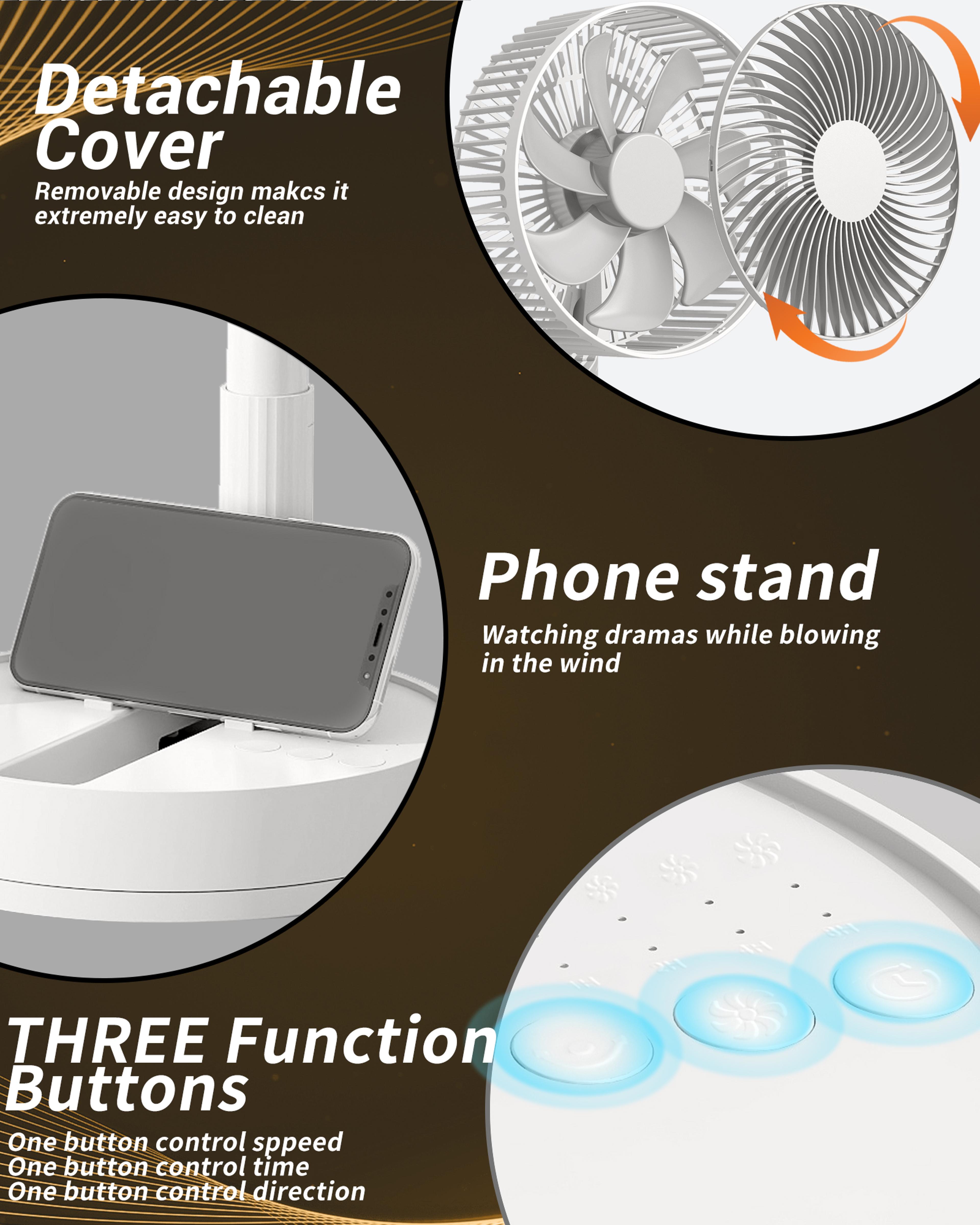 Foldable Portable Desk Fan With Oscillation USB Rechargeable Battery  Speed Airflow 3