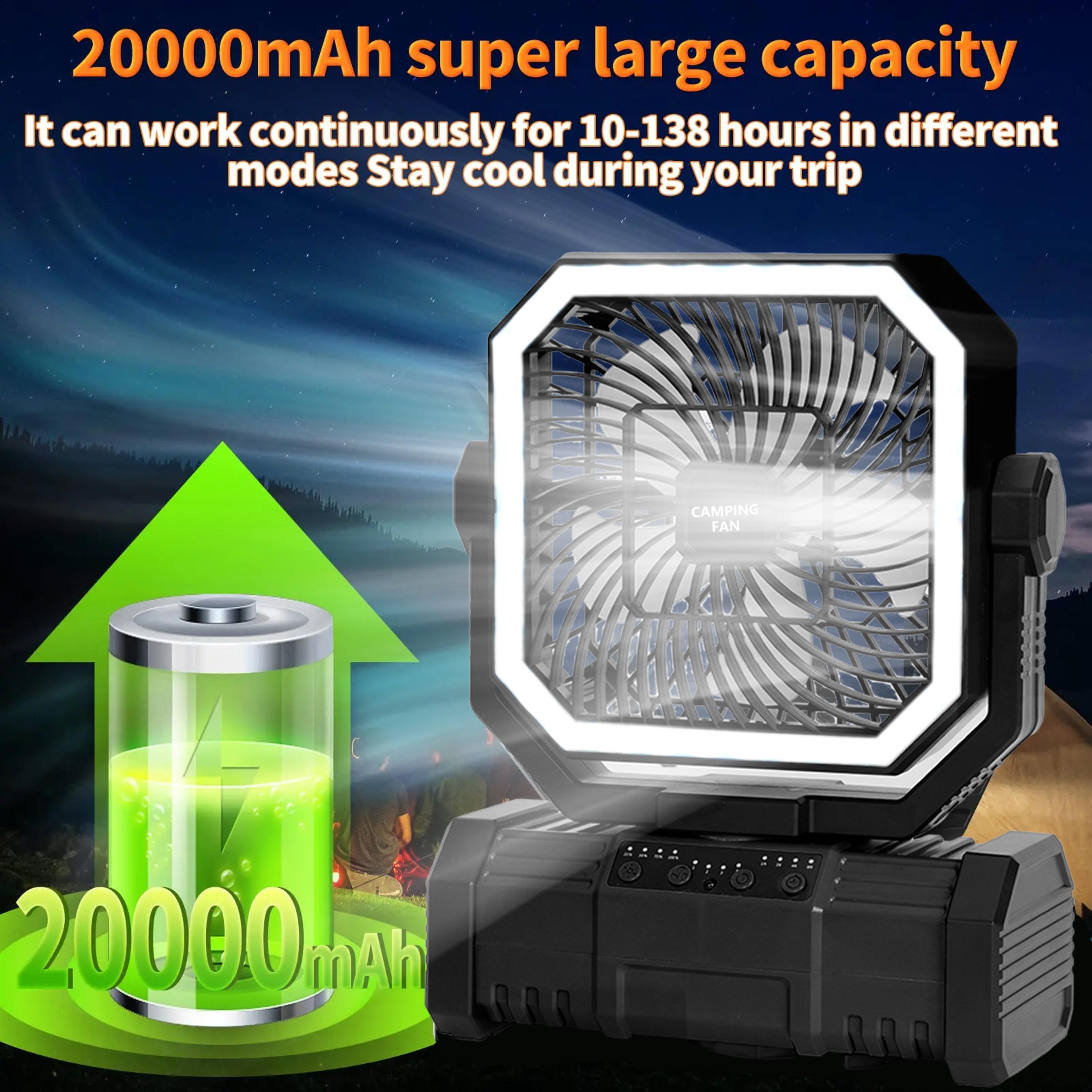 Rechargeable Camping Fan With LED Light Remote Control  Tent Ceiling Hook 10