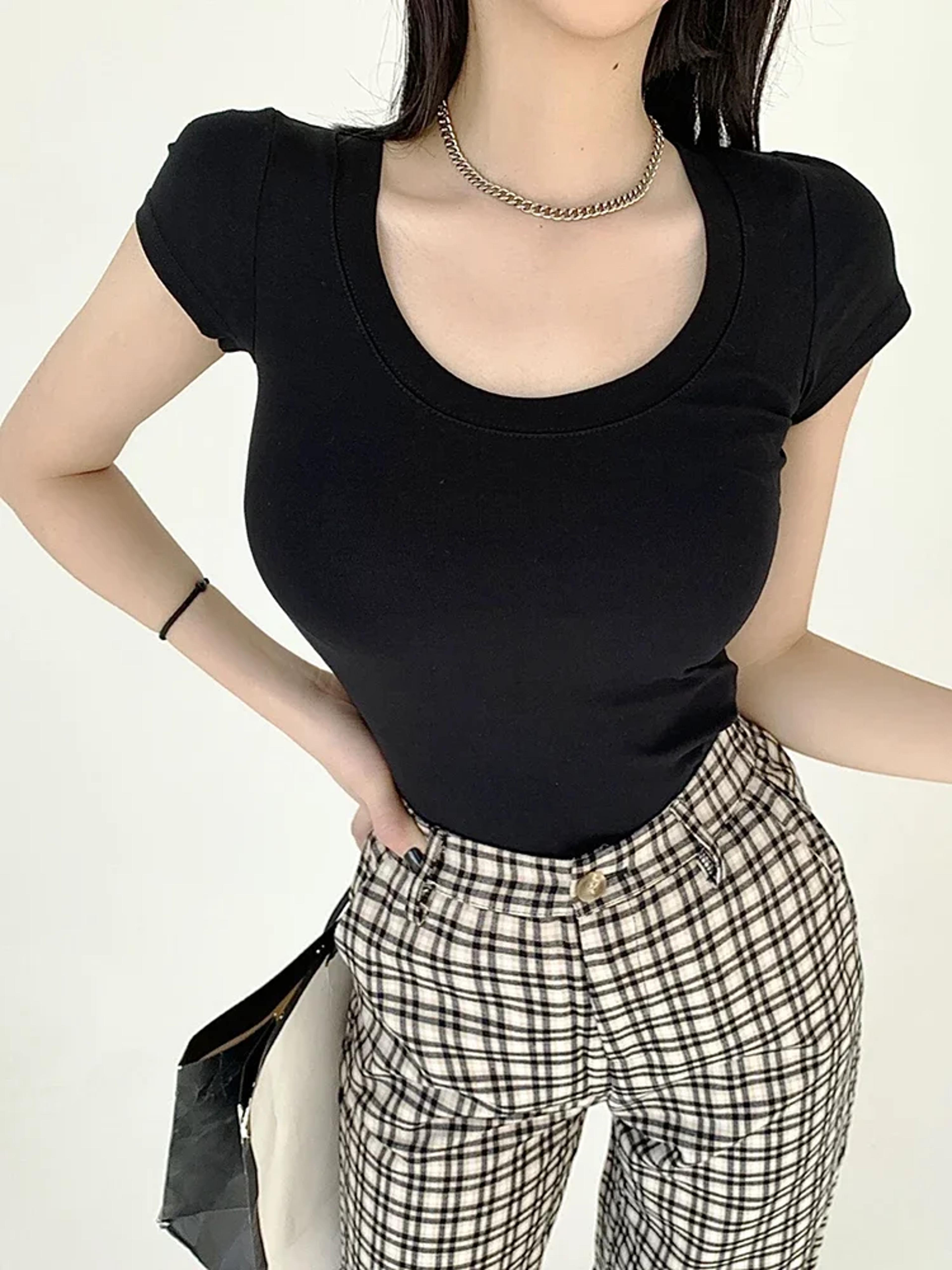 Women Cotton Slim Fit O Neck Summer Basic Tee Colors Korean Style Casual T Shirt 1