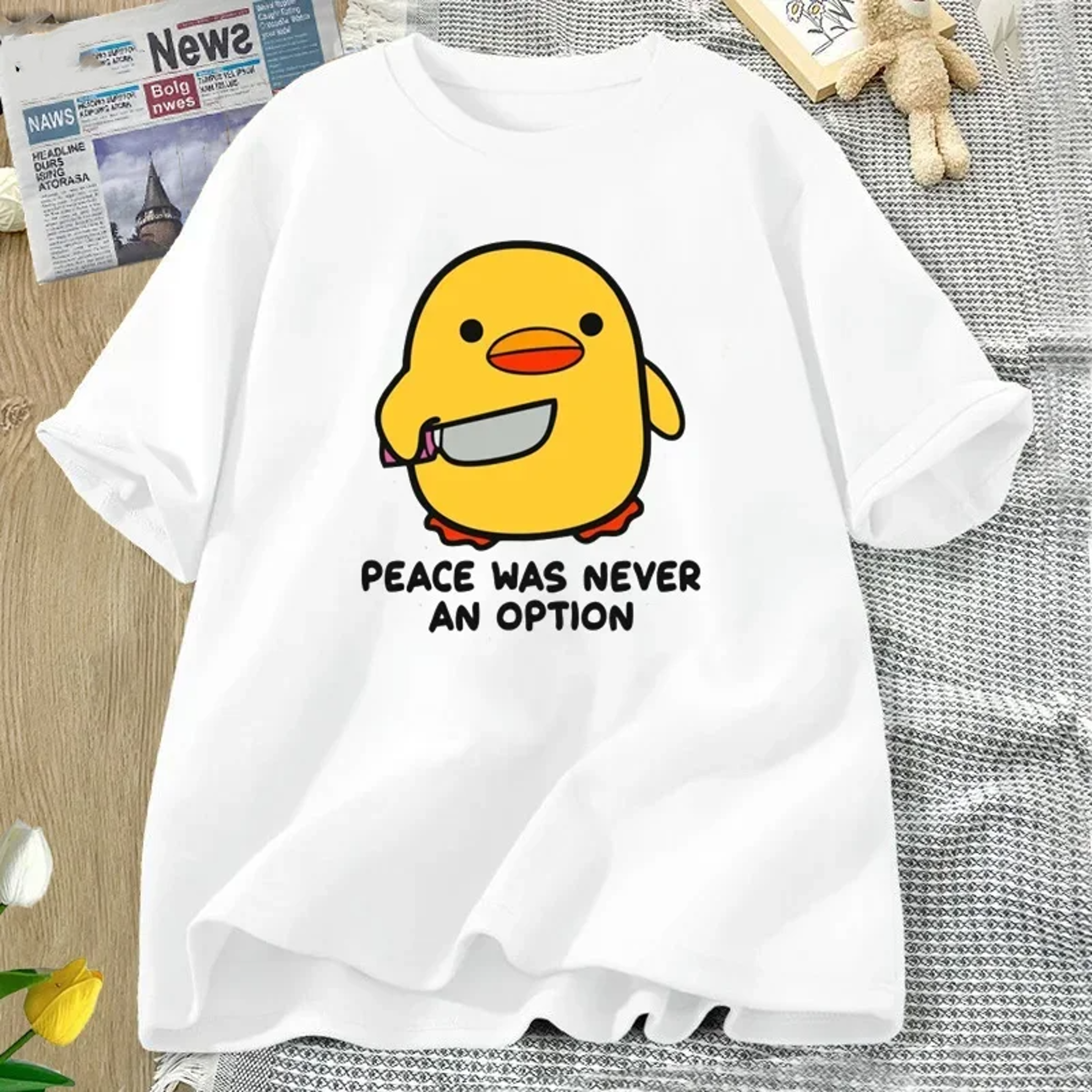 Peace Was Never An Option Funny Goose Graphic T Shirt Cute Casual Summer Tee For Women 2