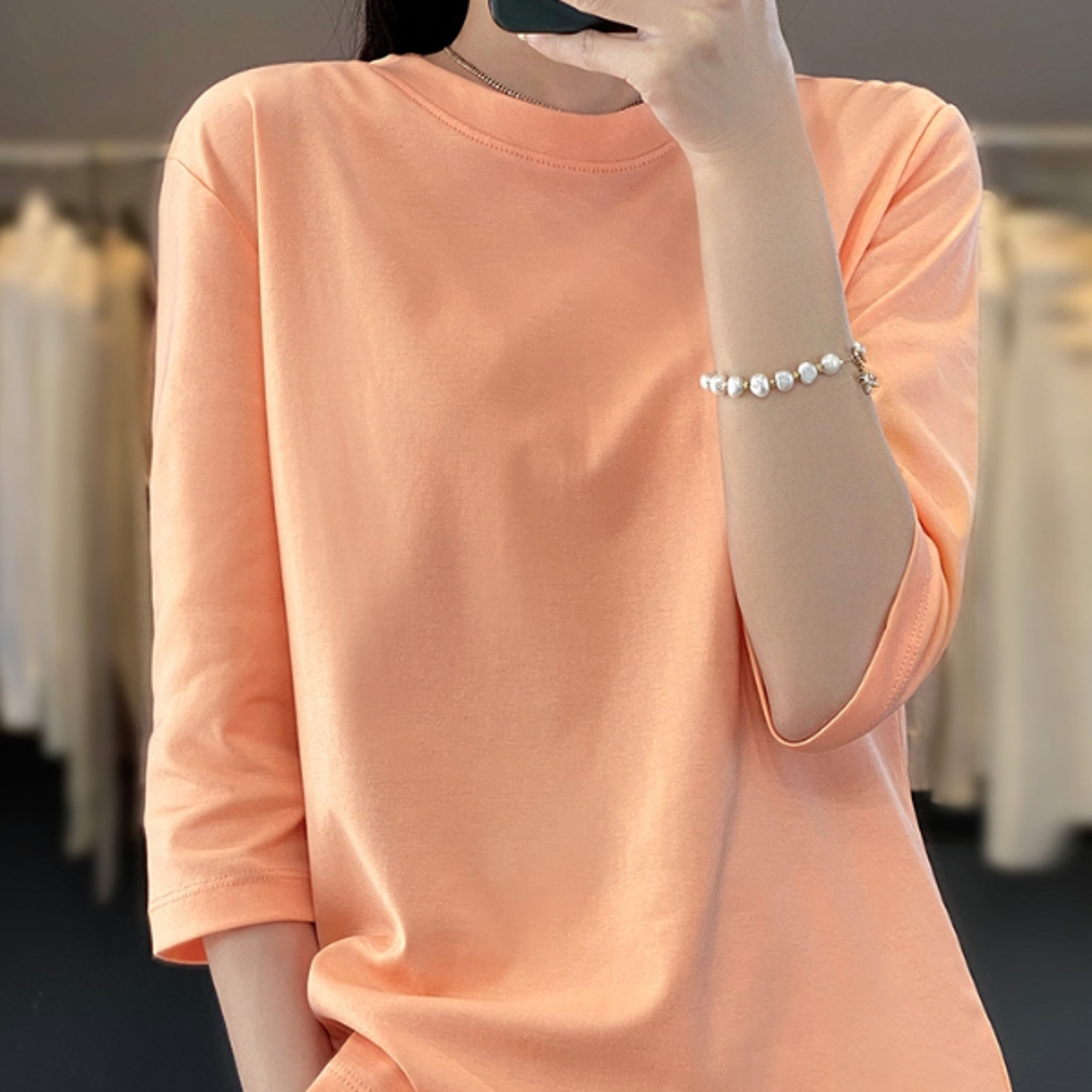 airy luxe mercerized cotton half sleeve t shirt for women