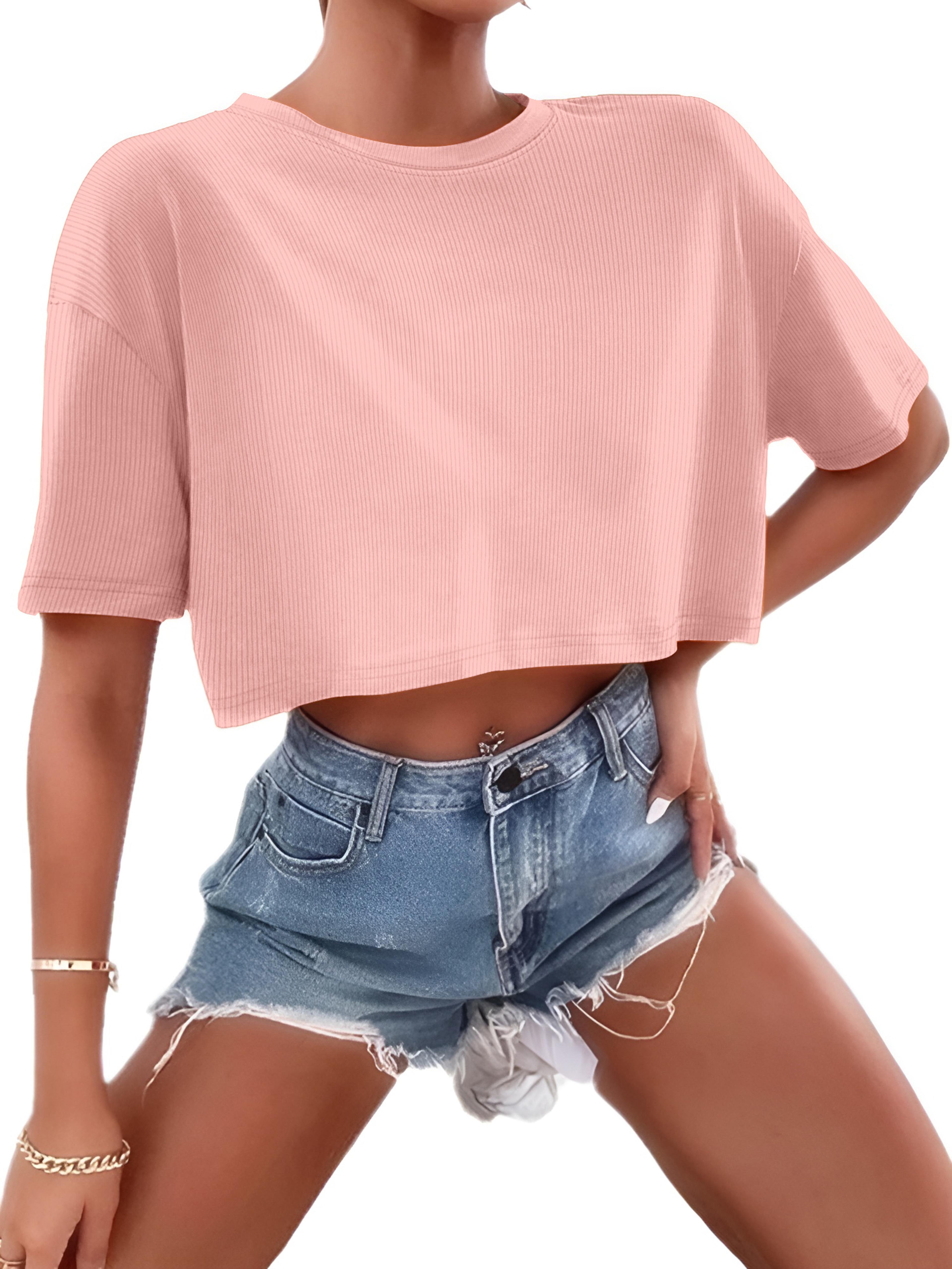 Boxy Ribbed Crop Tee For Women Casual Streetwear Top 2