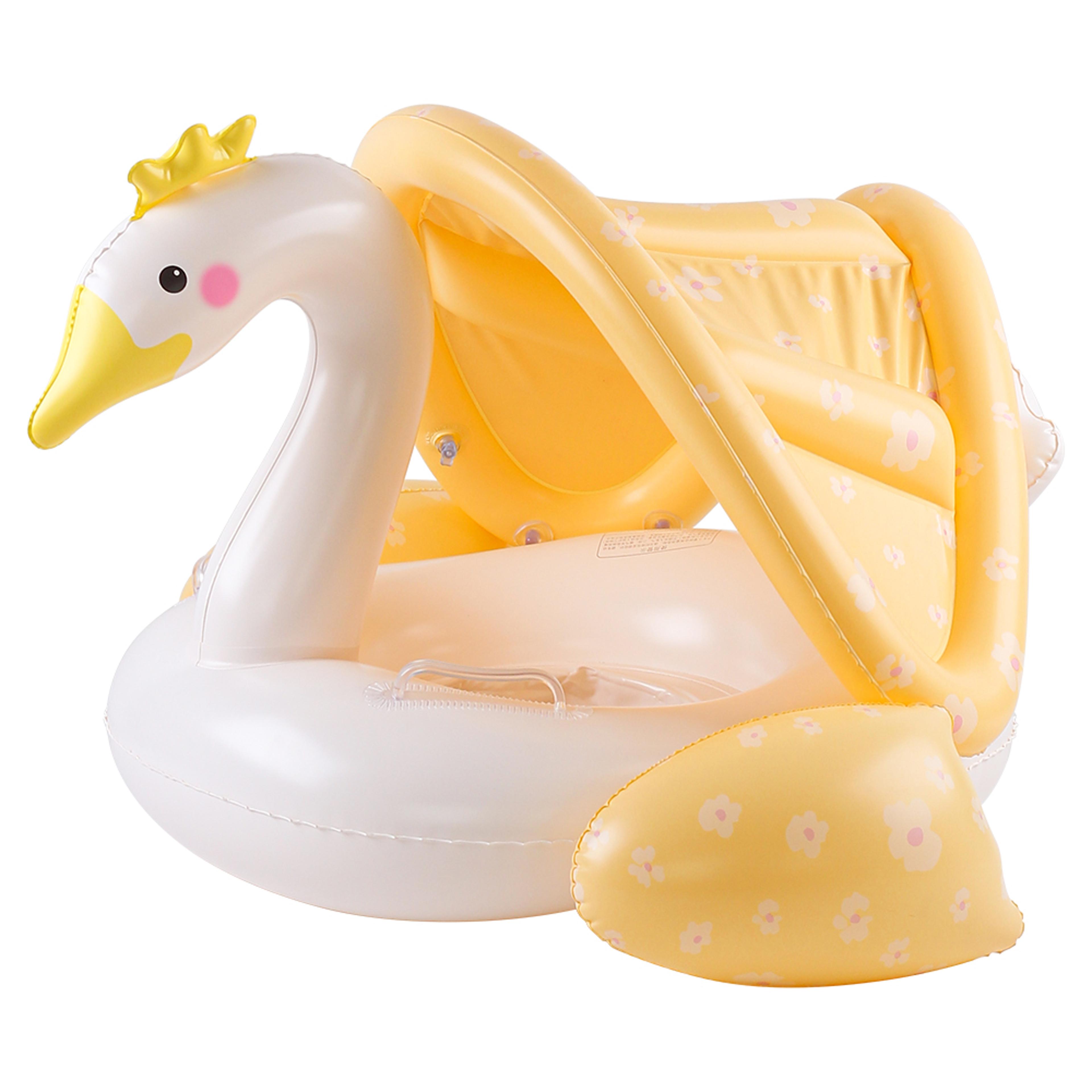 Cream Swan Canopy Pool Float For Kids  Toddlers With Sun Shade Swim Ring 2