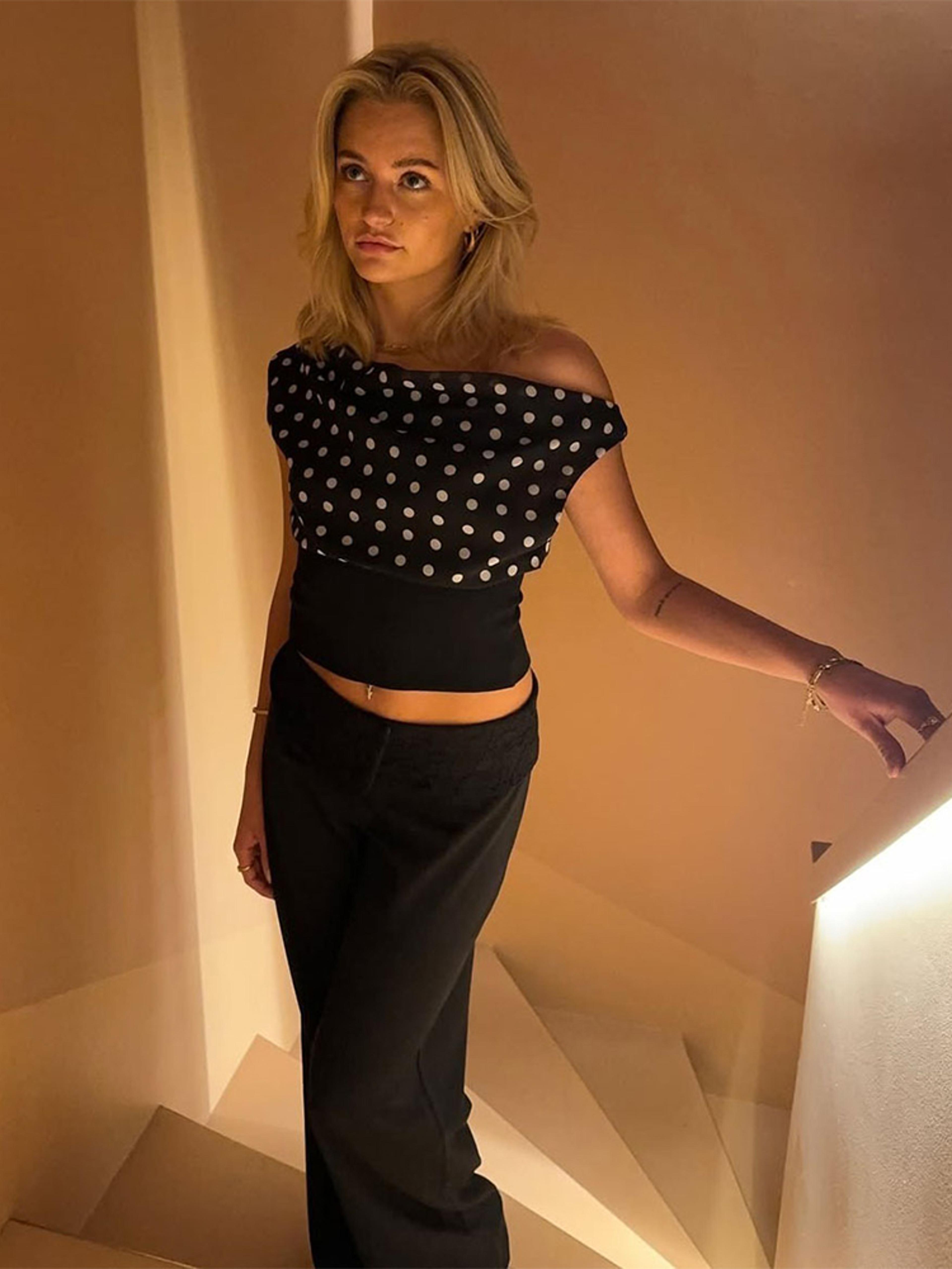Polka Dot Off Shoulder Backless Ruched Crop Top For Women 1