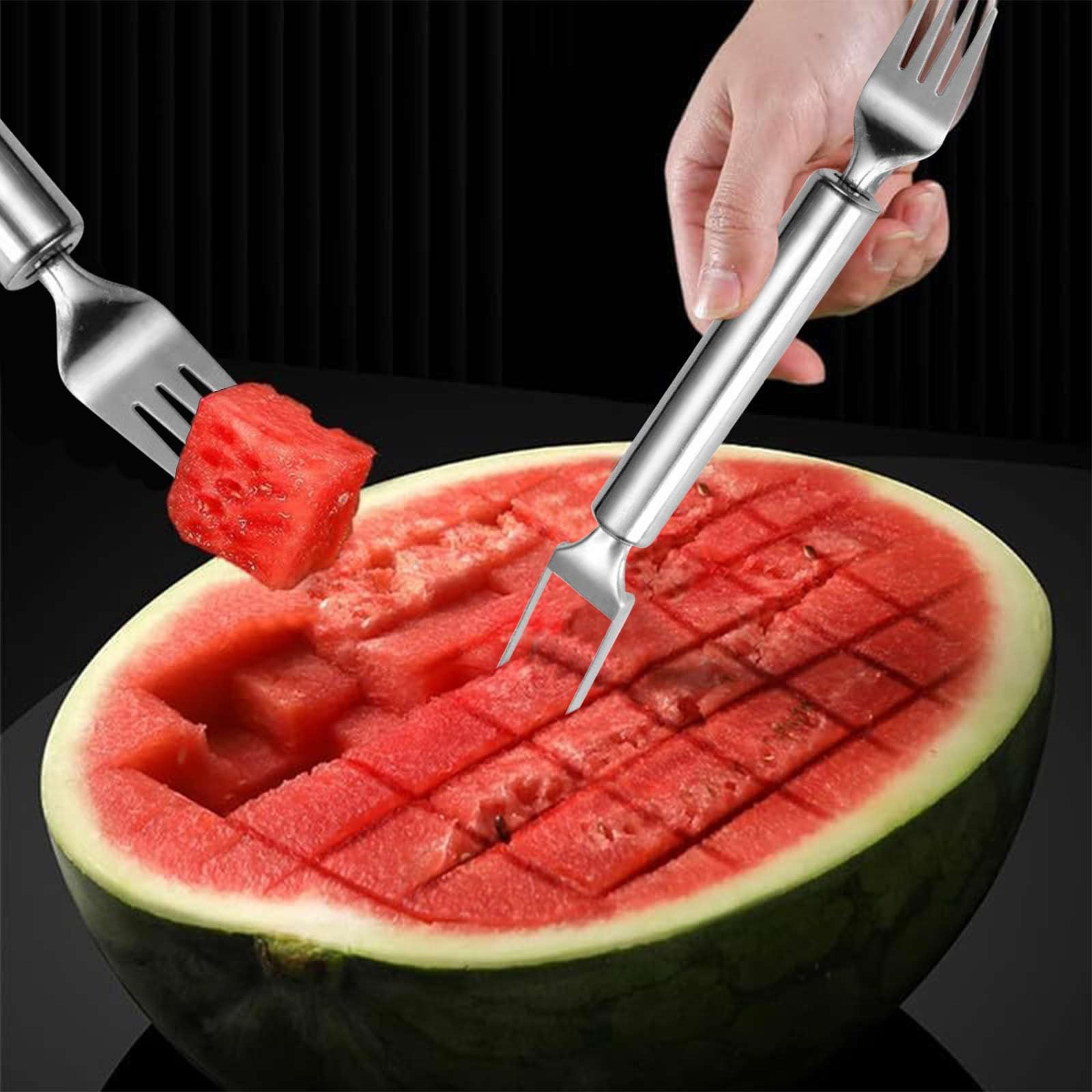 Watermelon Cube Cutter  Fork Stainless Steel Fruit Slicer Tool 1