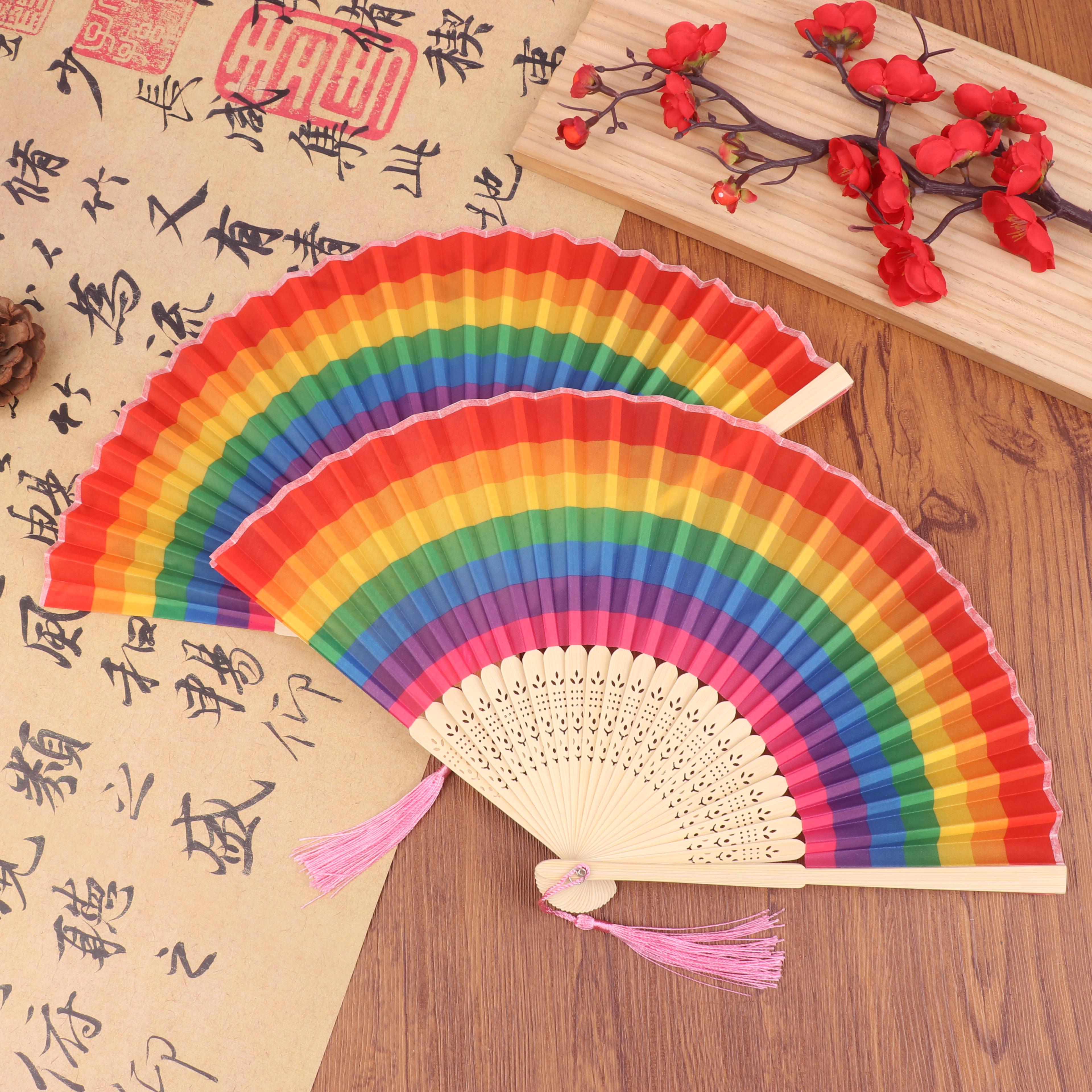 Rainbow Spanish Folding Hand Fan Set For Dance Festivals  Wedding Decor 3