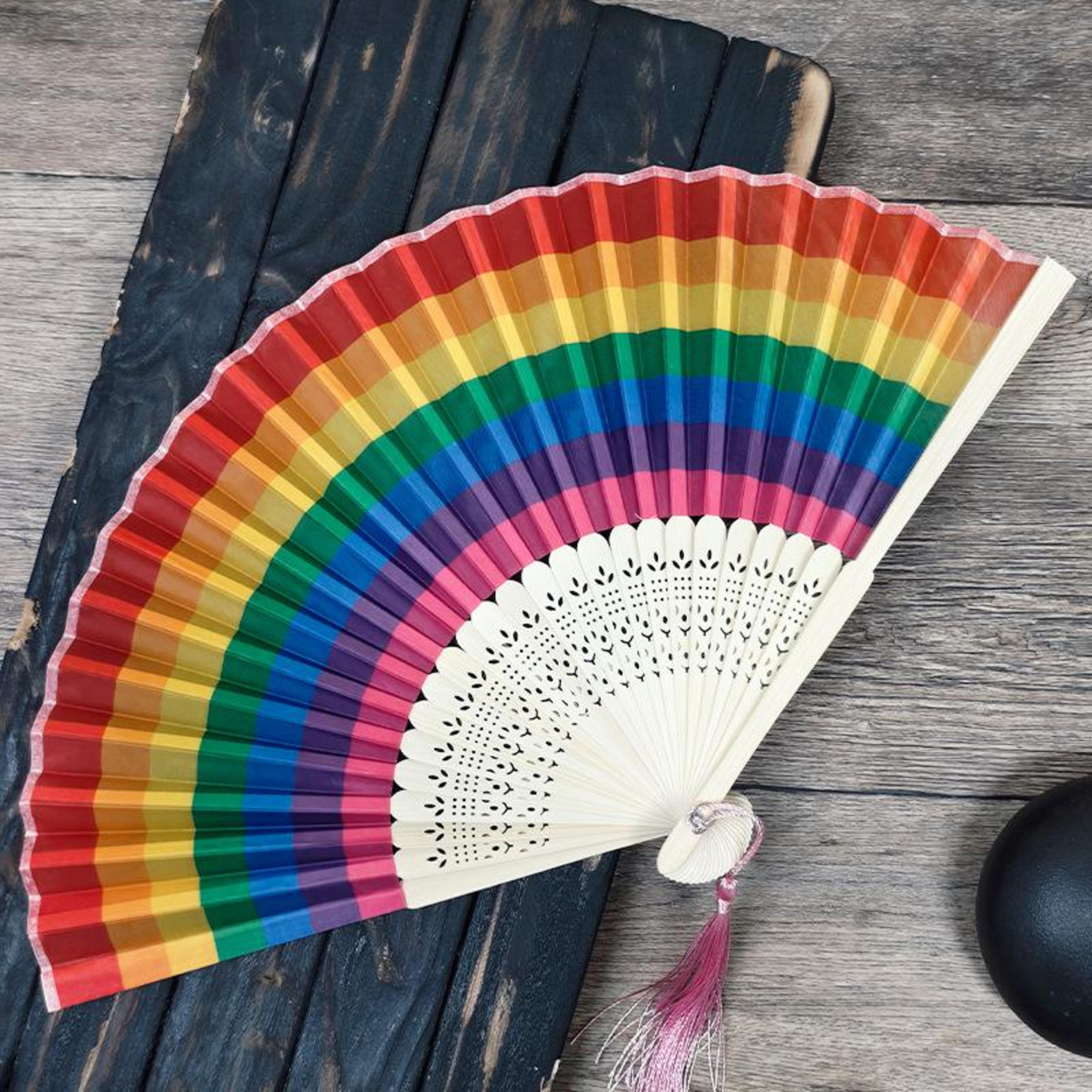 Rainbow Spanish Folding Hand Fan Set For Dance Festivals  Wedding Decor 4