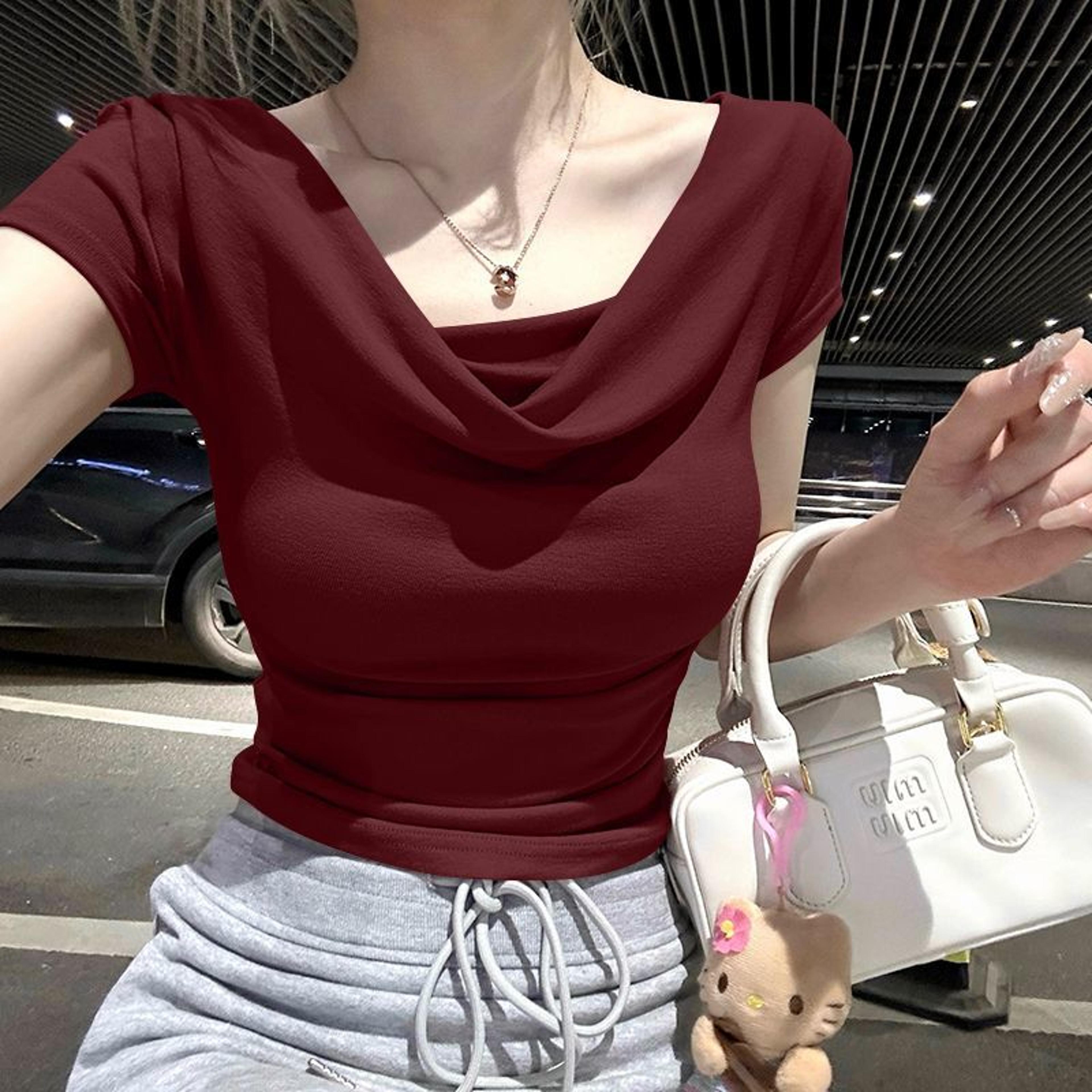 Chic One Shoulder Slim Fit Top For Women Irregular Hem Summer T Shirt 4