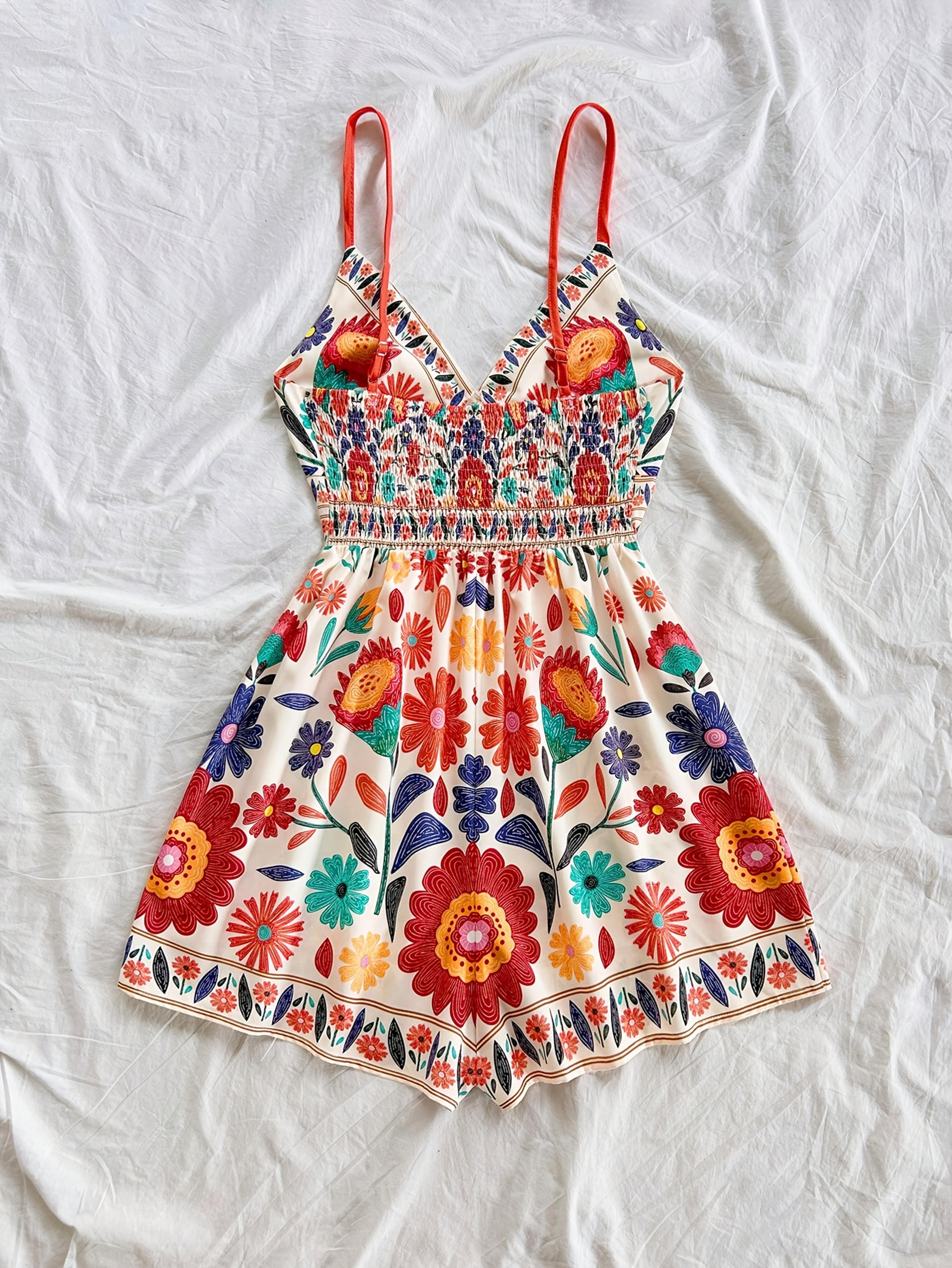 Boho Floral Vacation Jumpsuit For Women Casual Summer Wide Leg Romper 1
