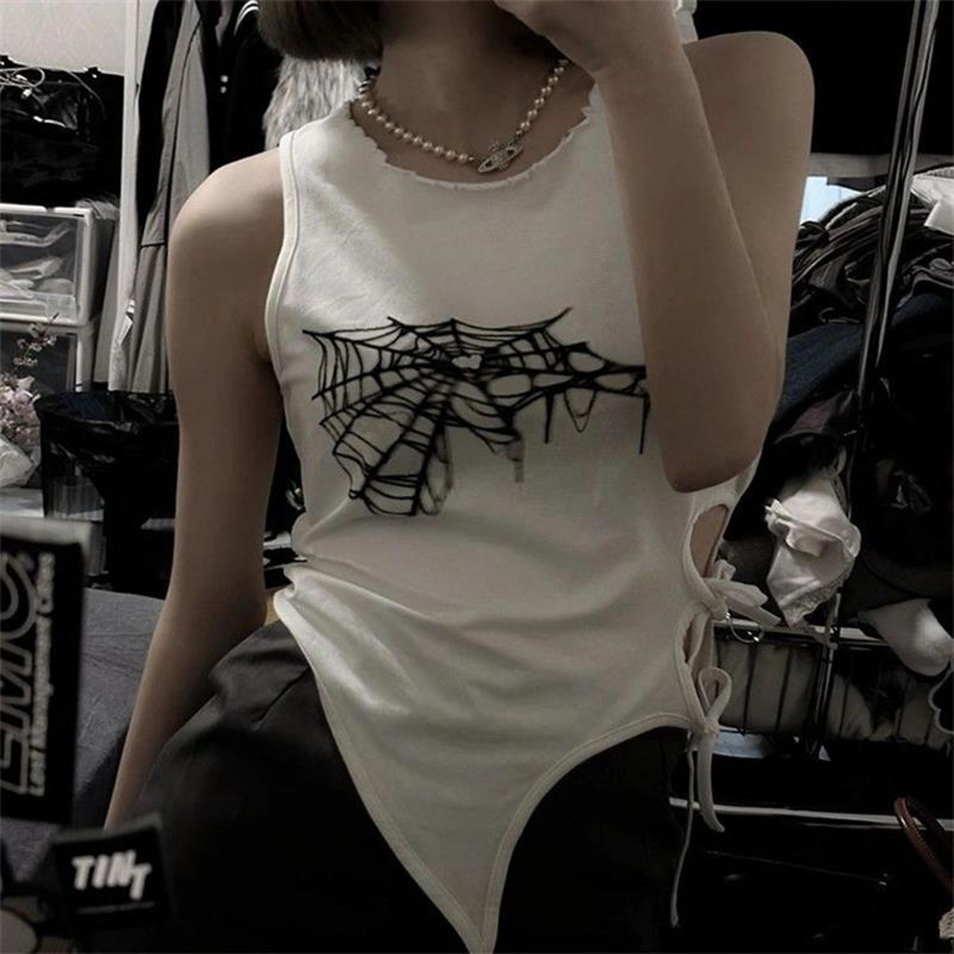Spider Web Hollow Out Punk Crop Tank Top For Women 3
