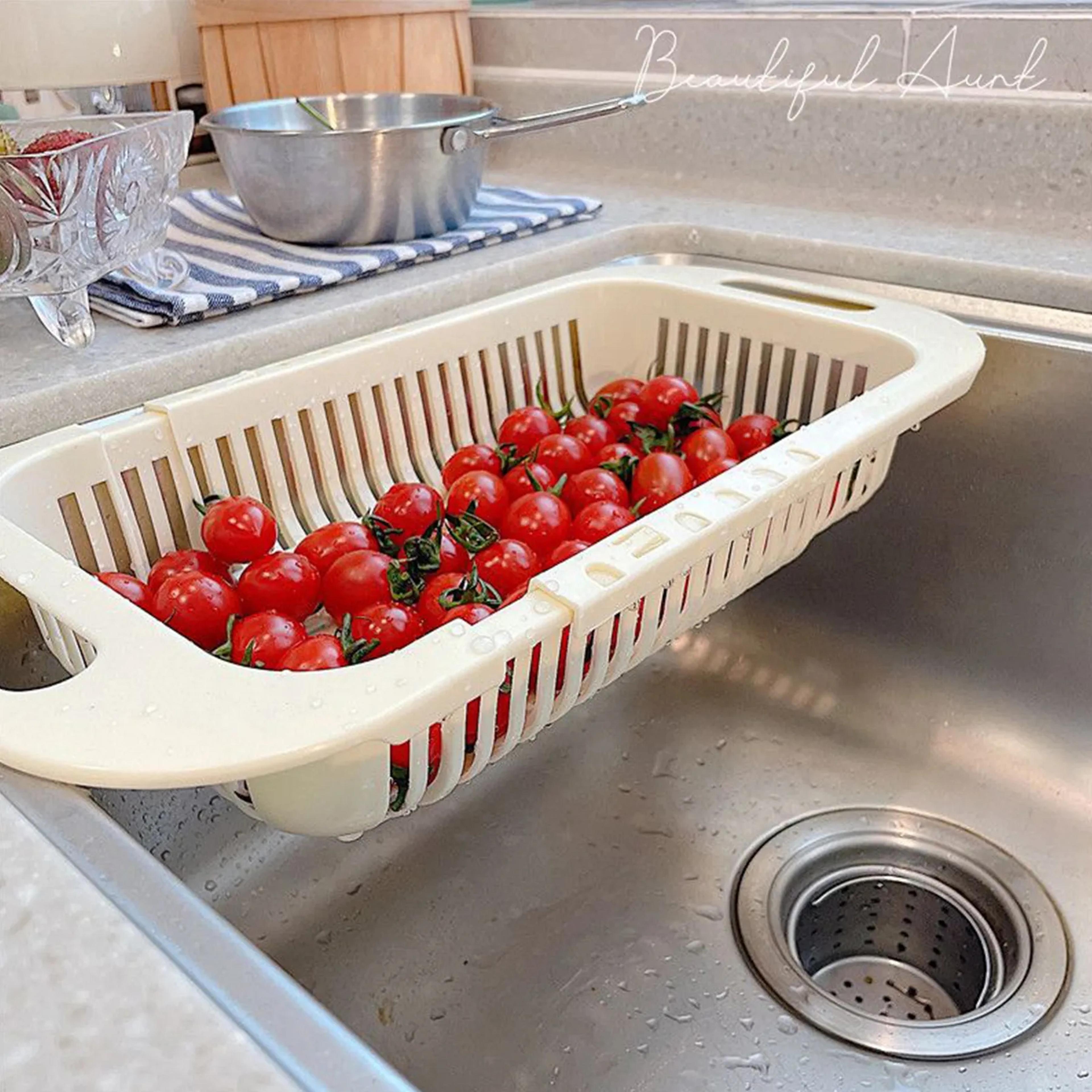 Retractable Sink Drain Basket Kitchen Organizer For Fruits Vegetables  Dishes 2