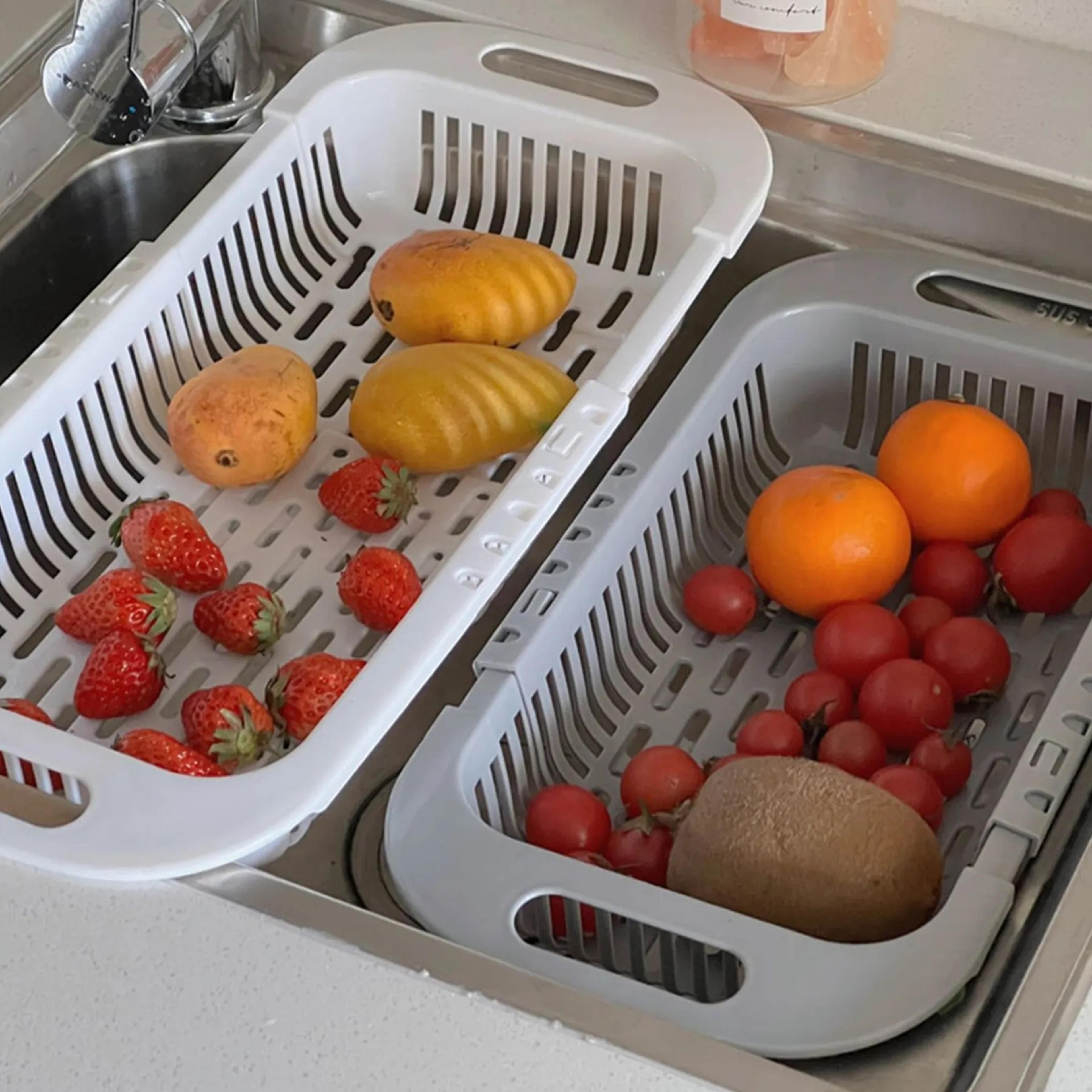 retractable sink drain basket kitchen organizer for fruits, vegetables & dishes