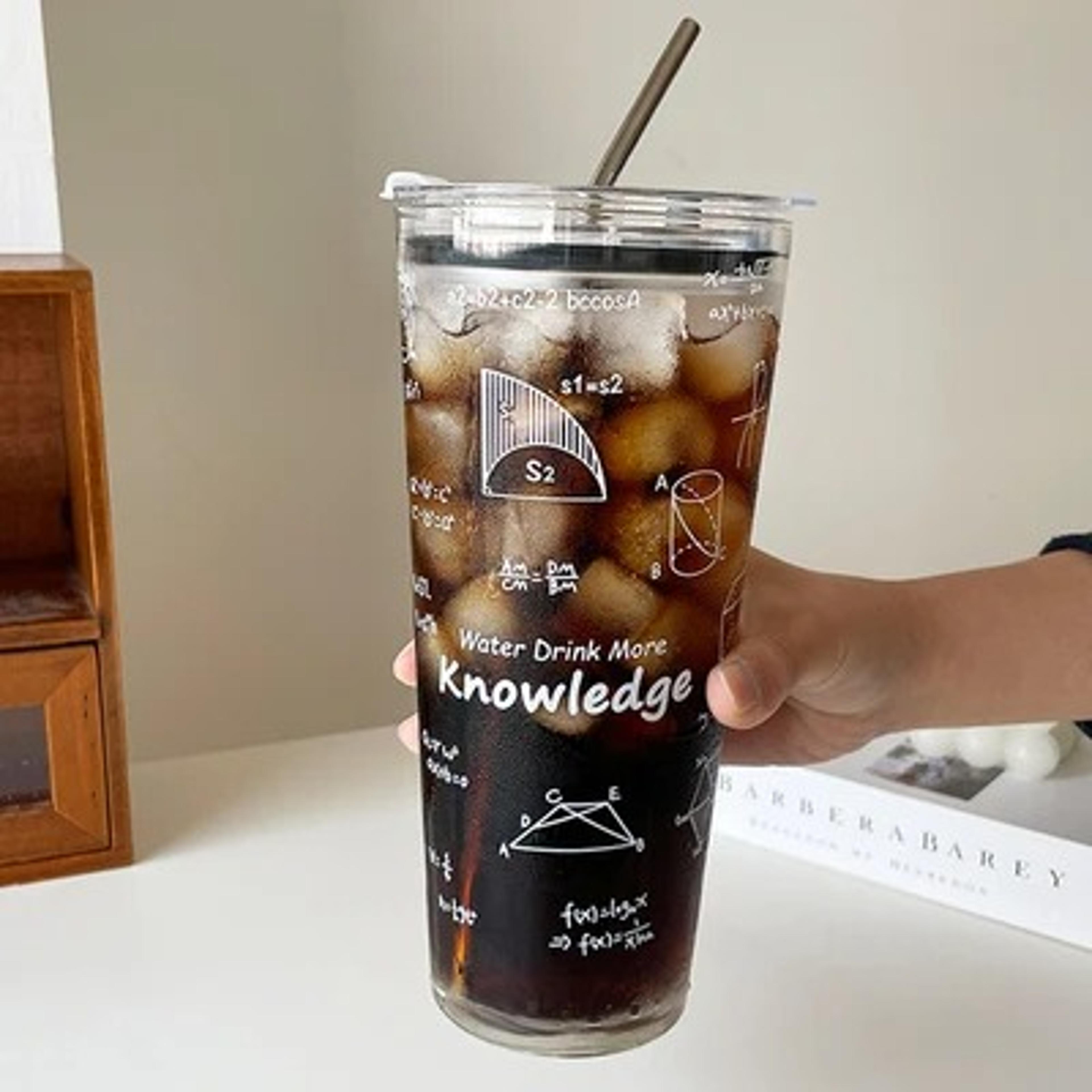 Aesthetic Glass Tumbler With Lid  Straw Large Capacity Drinking Cup 5