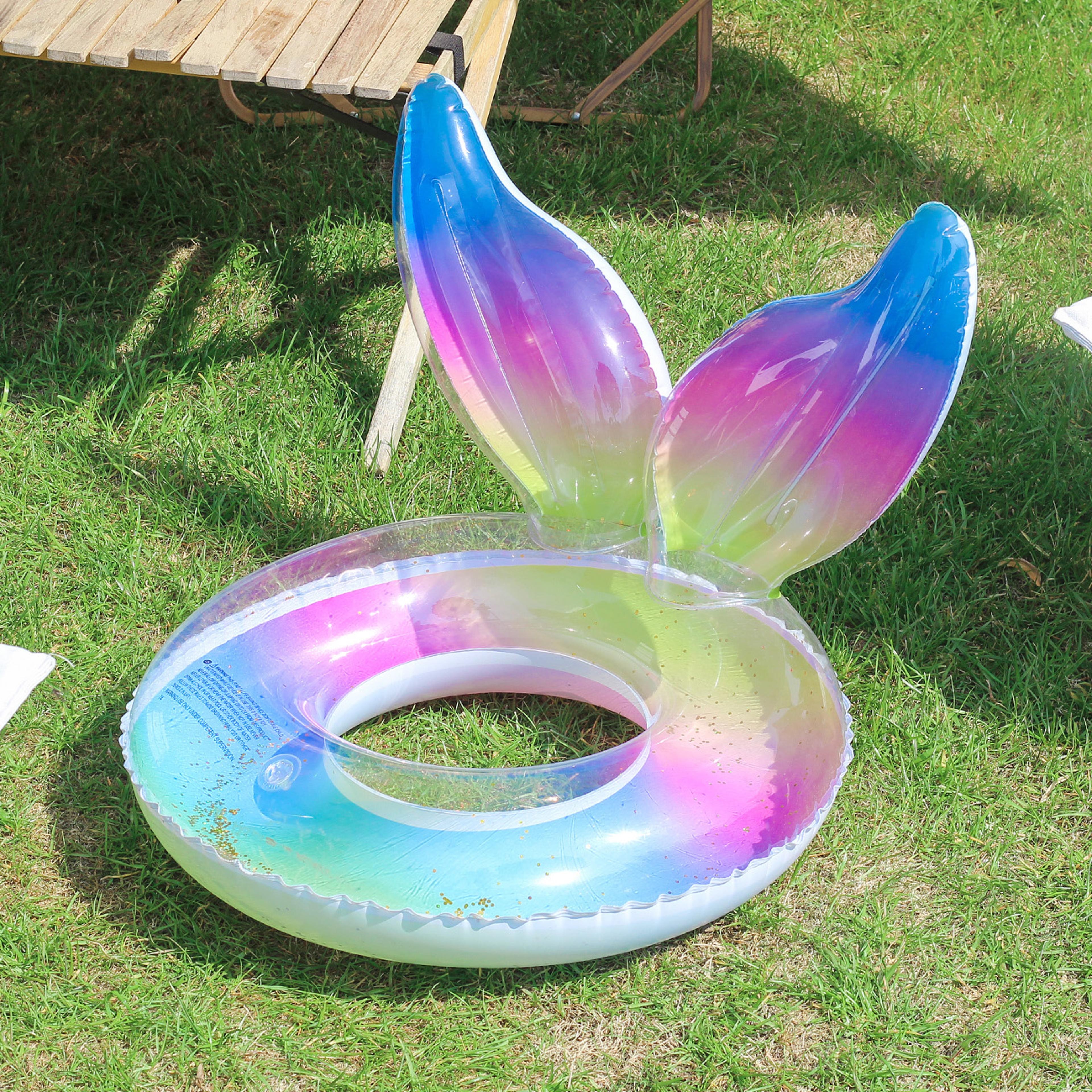 Rainbow Tail Thickened Inflatable Pool Float Ring For Adults Beach Party Summer Fun 2
