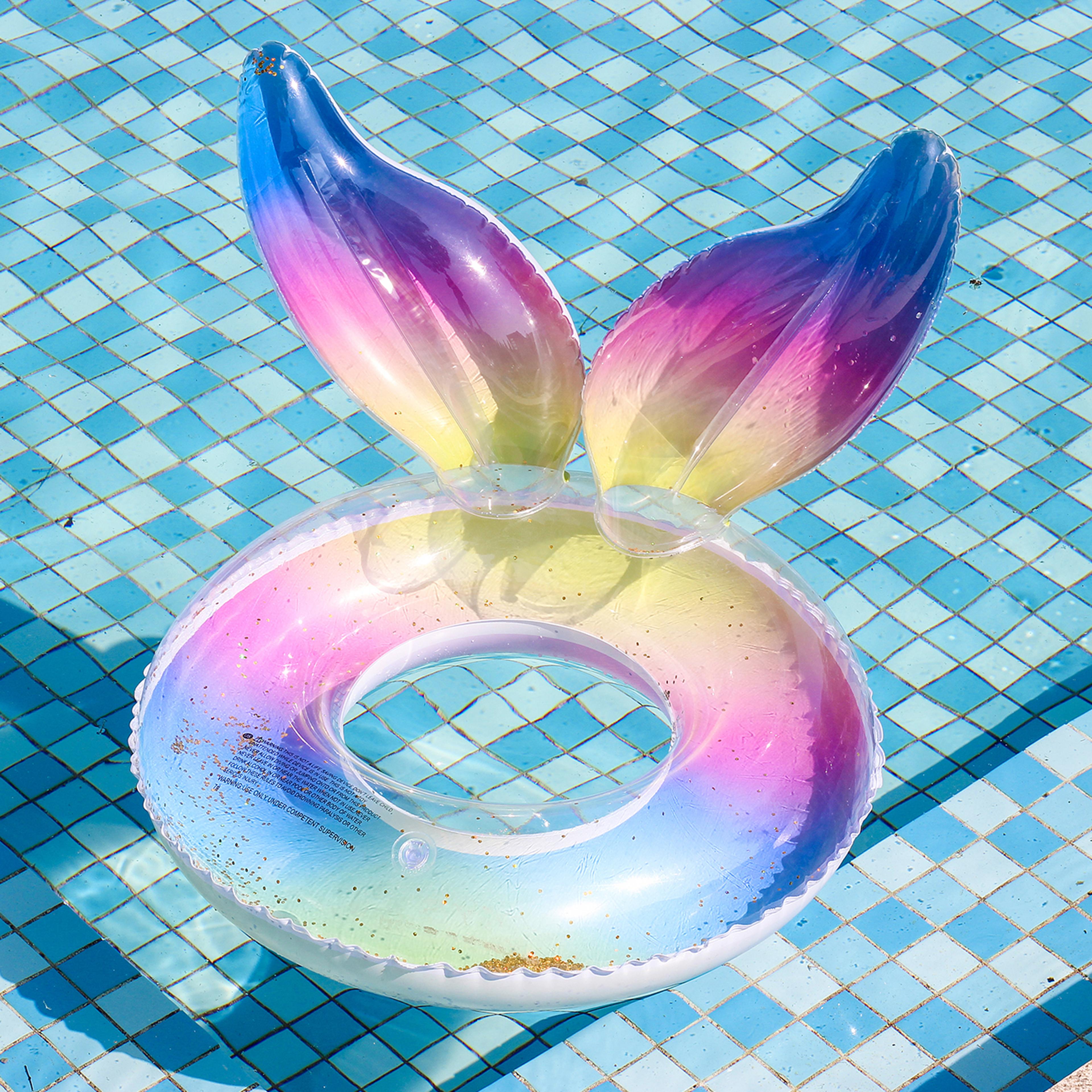 Rainbow Tail Thickened Inflatable Pool Float Ring For Adults Beach Party Summer Fun 3
