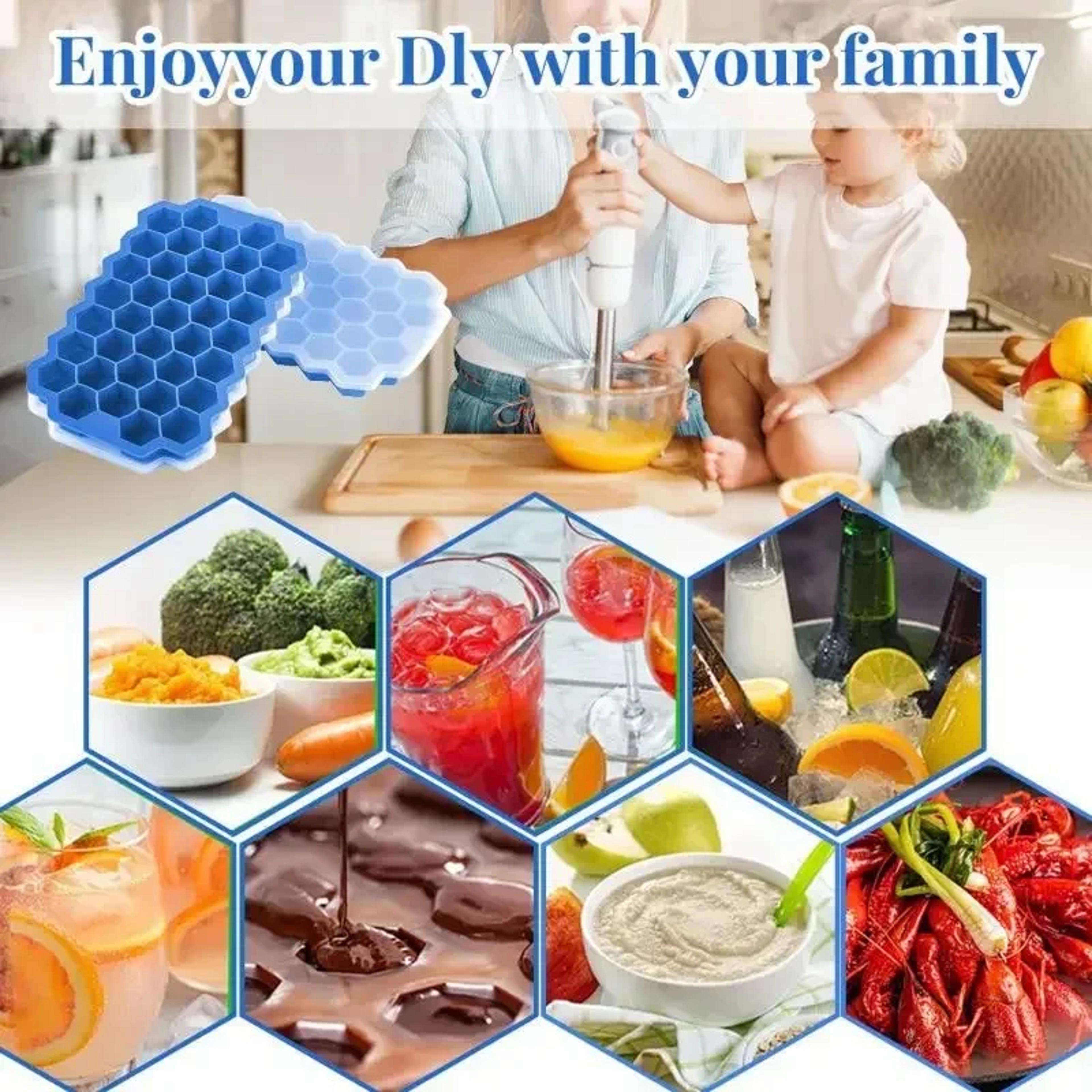 Reusable Silicone Ice Cube Tray With Lid Grid Honeycomb Ice Mold BPA Free 1