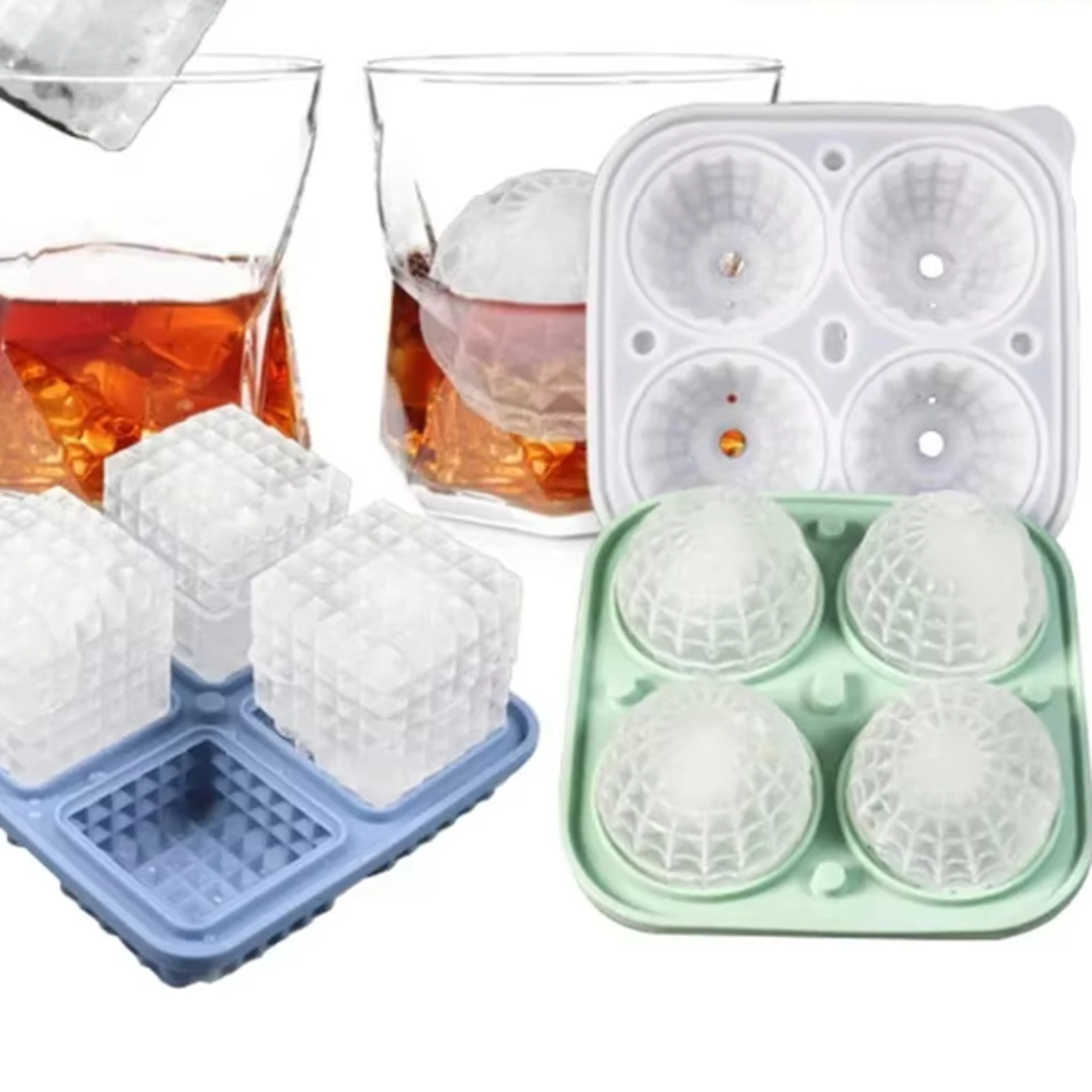 silicone ice cube tray with lid round & square ice ball maker for whiskey & cocktails