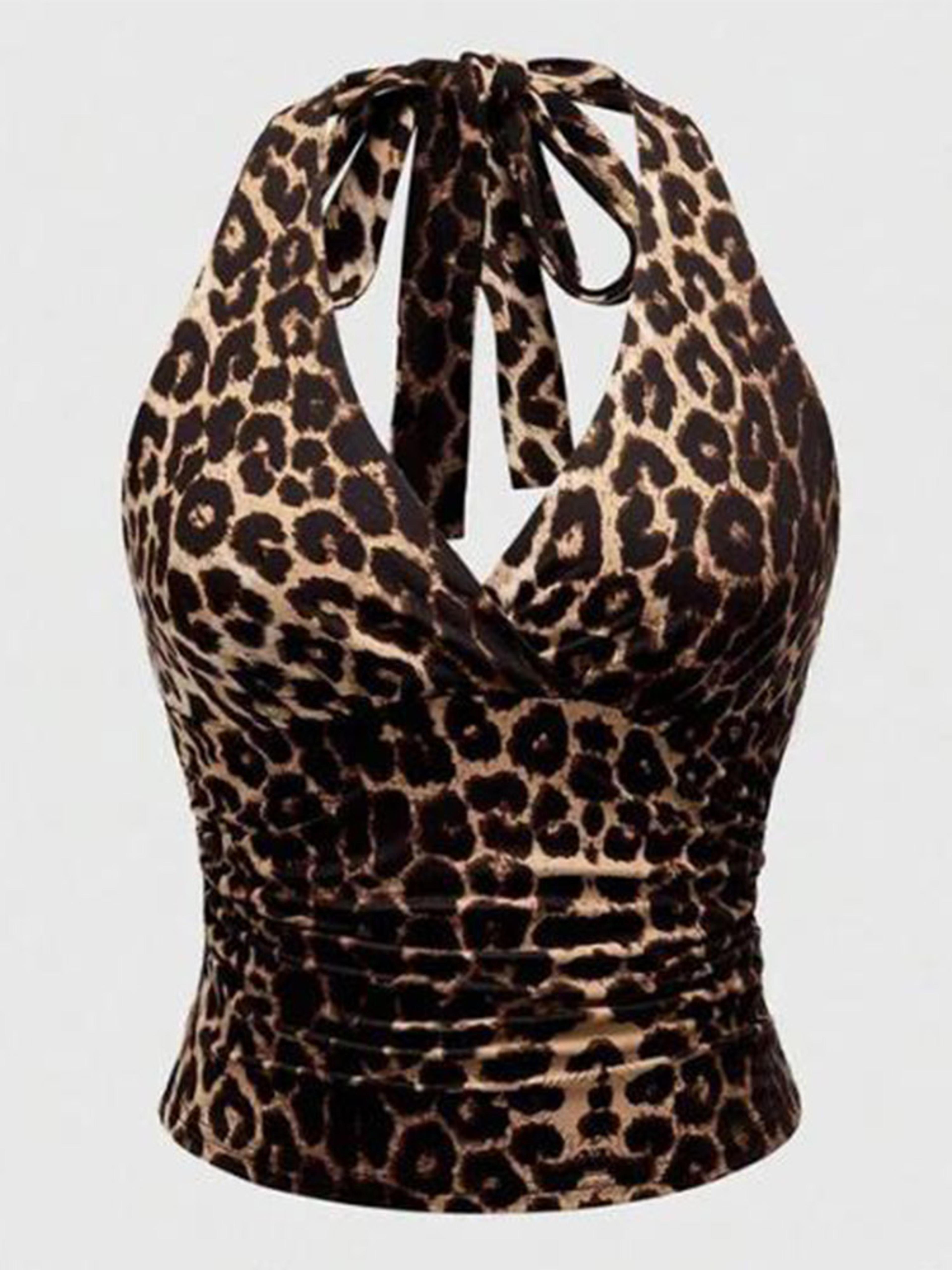 Leopard Print Cross Back Camisole Summer Top Women 1