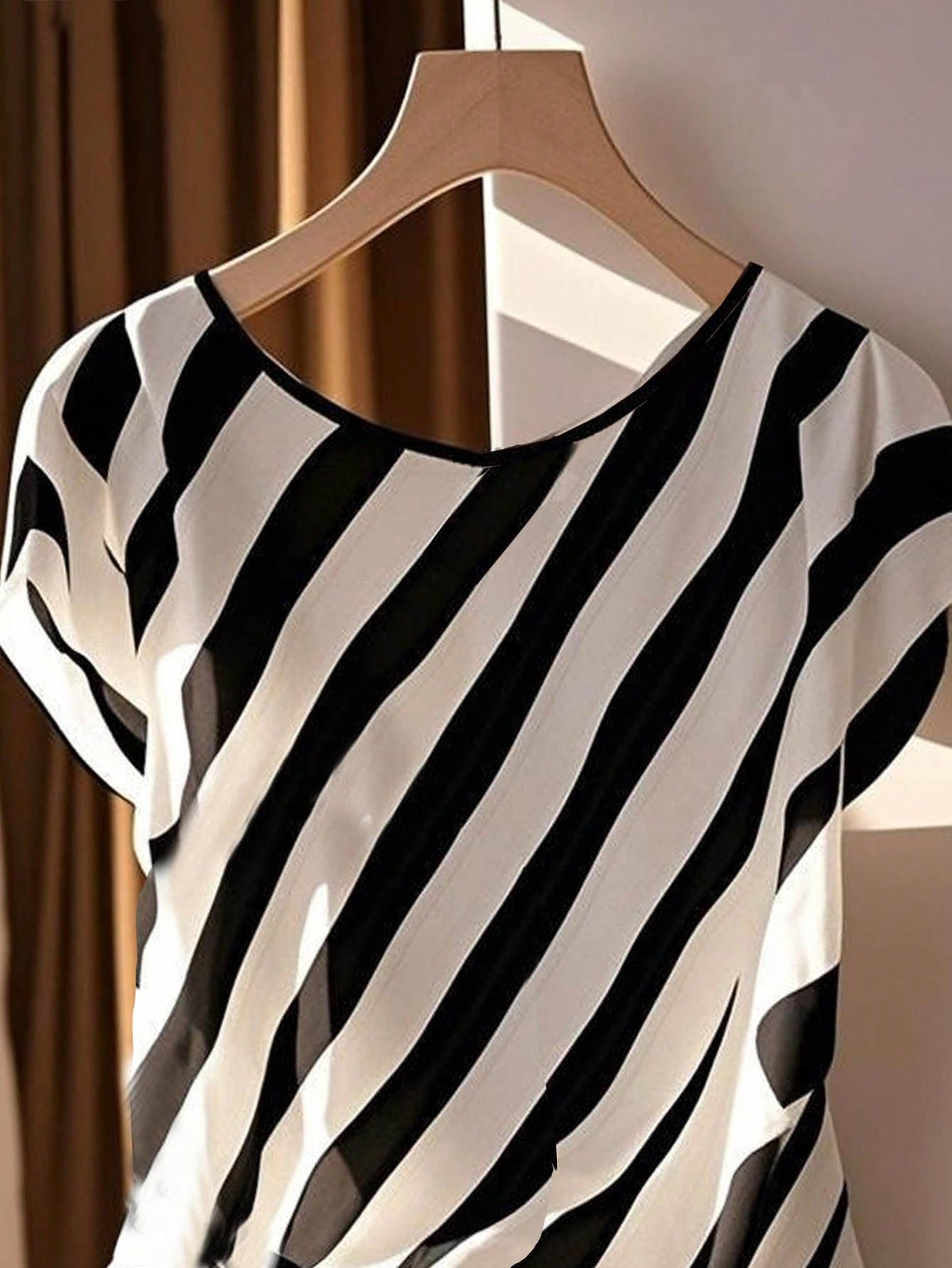 Breezy Bow Pleated Striped Tank Top For Women Summer Casual Sleeveless Blouse 1