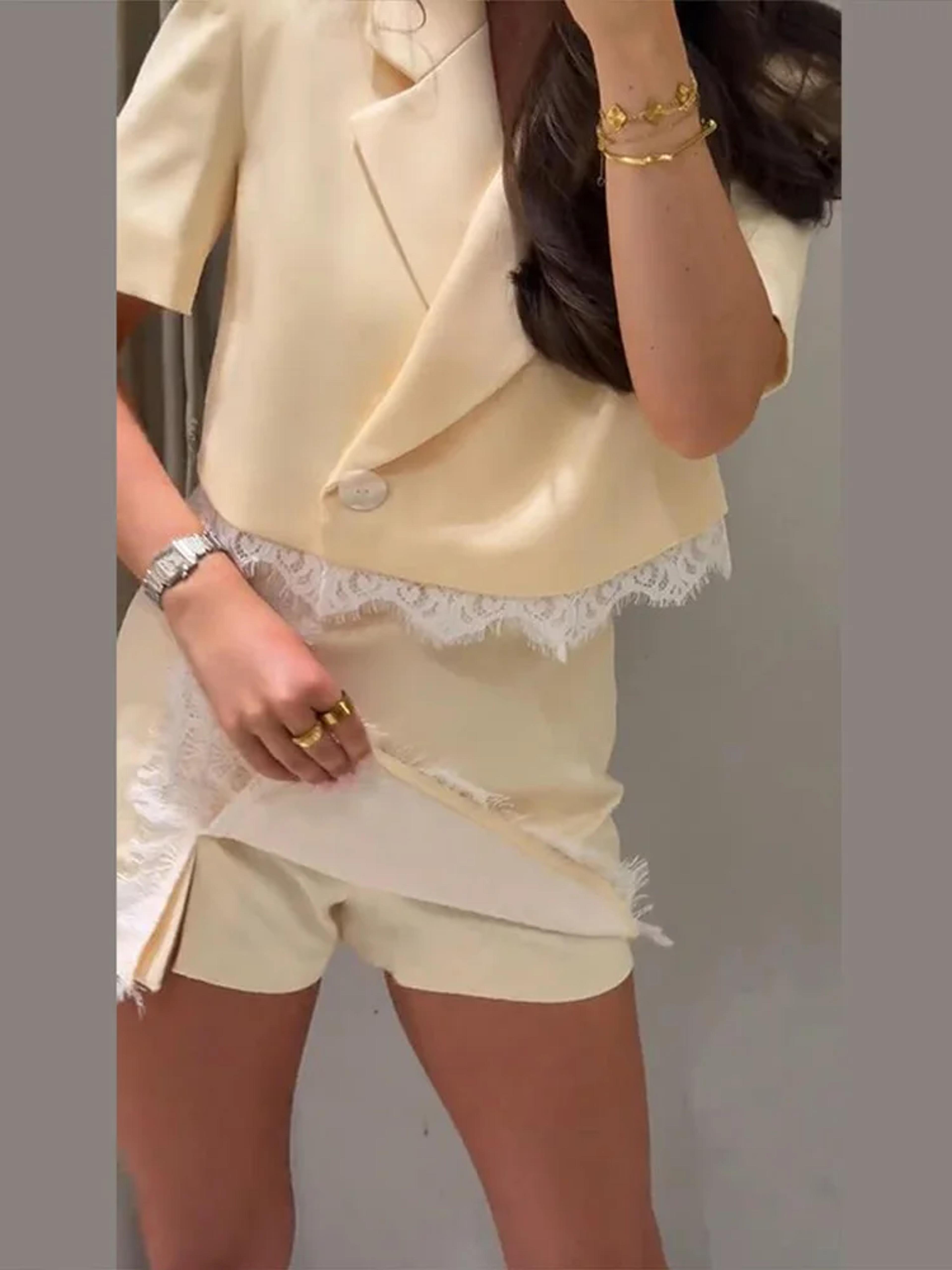 Lace Patchwork Blazer  Shorts Set For Women Chic Summer Set Outfit 3