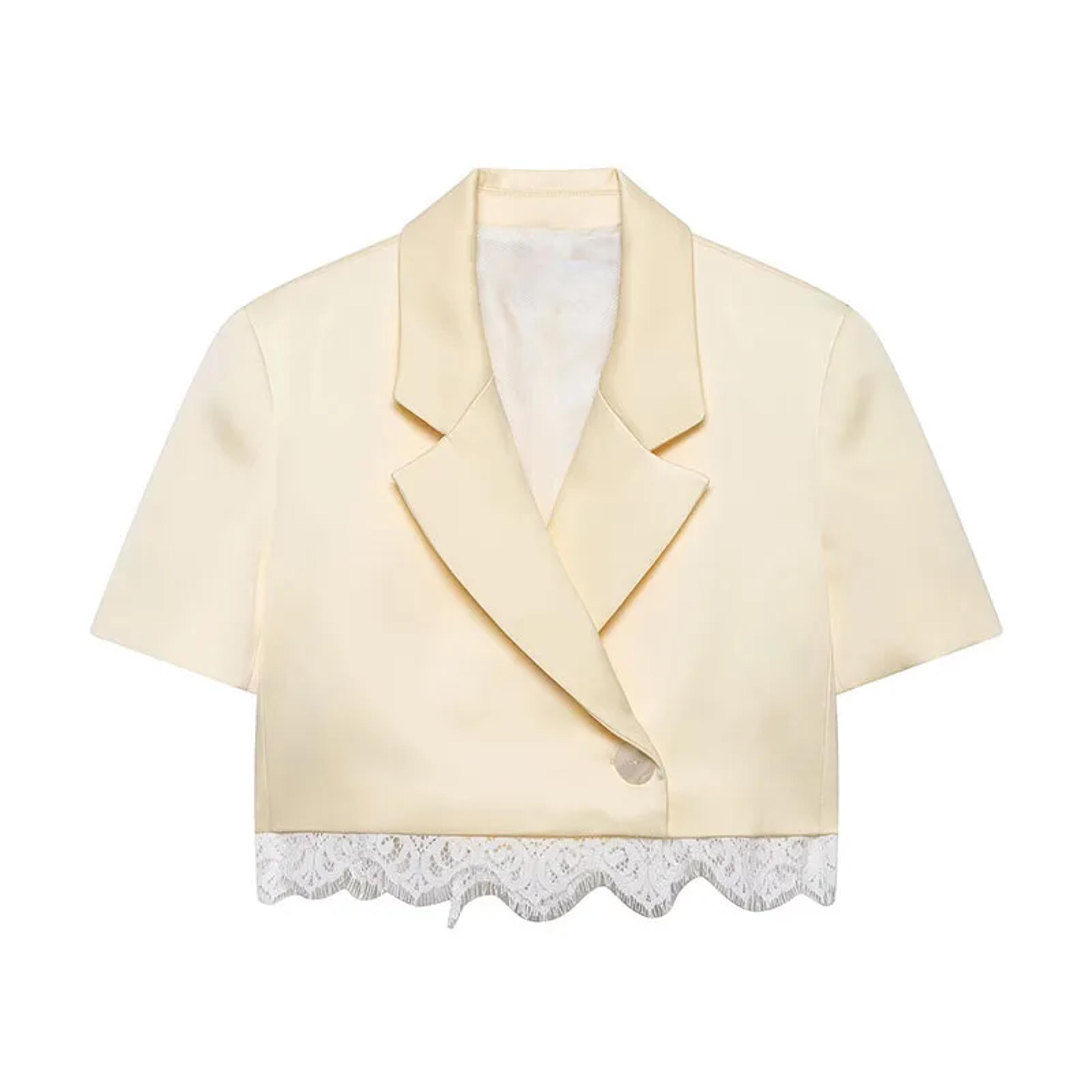 Lace Patchwork Blazer  Shorts Set For Women Chic Summer Set Outfit 0