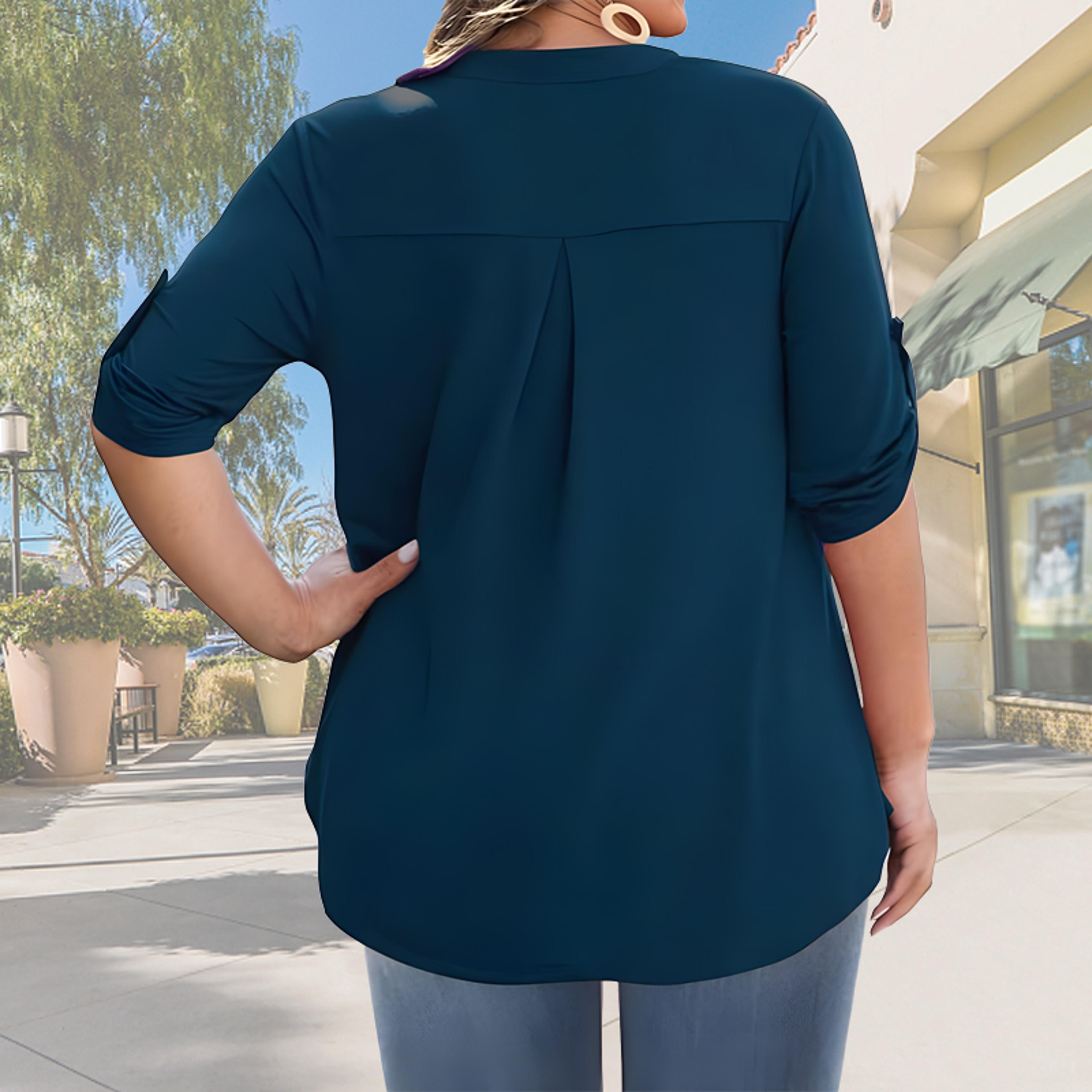 Grace Flow V Neck Summer Blouse For Women Loose Fit Button Front Top 4