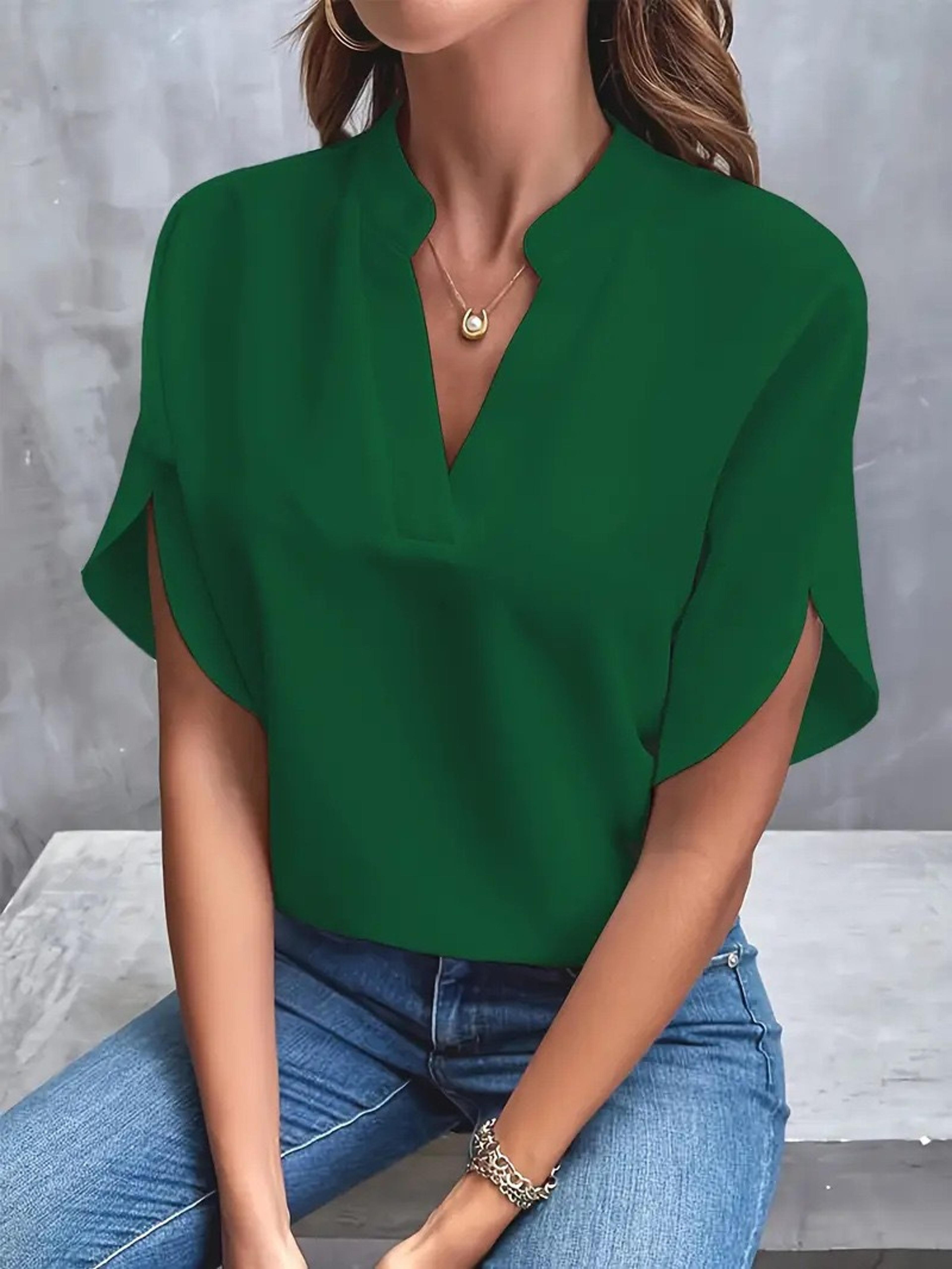 ElegantEase Womens V Neck Blouse Casual Loose Fit Office Wear Top With Half Sleeves 3