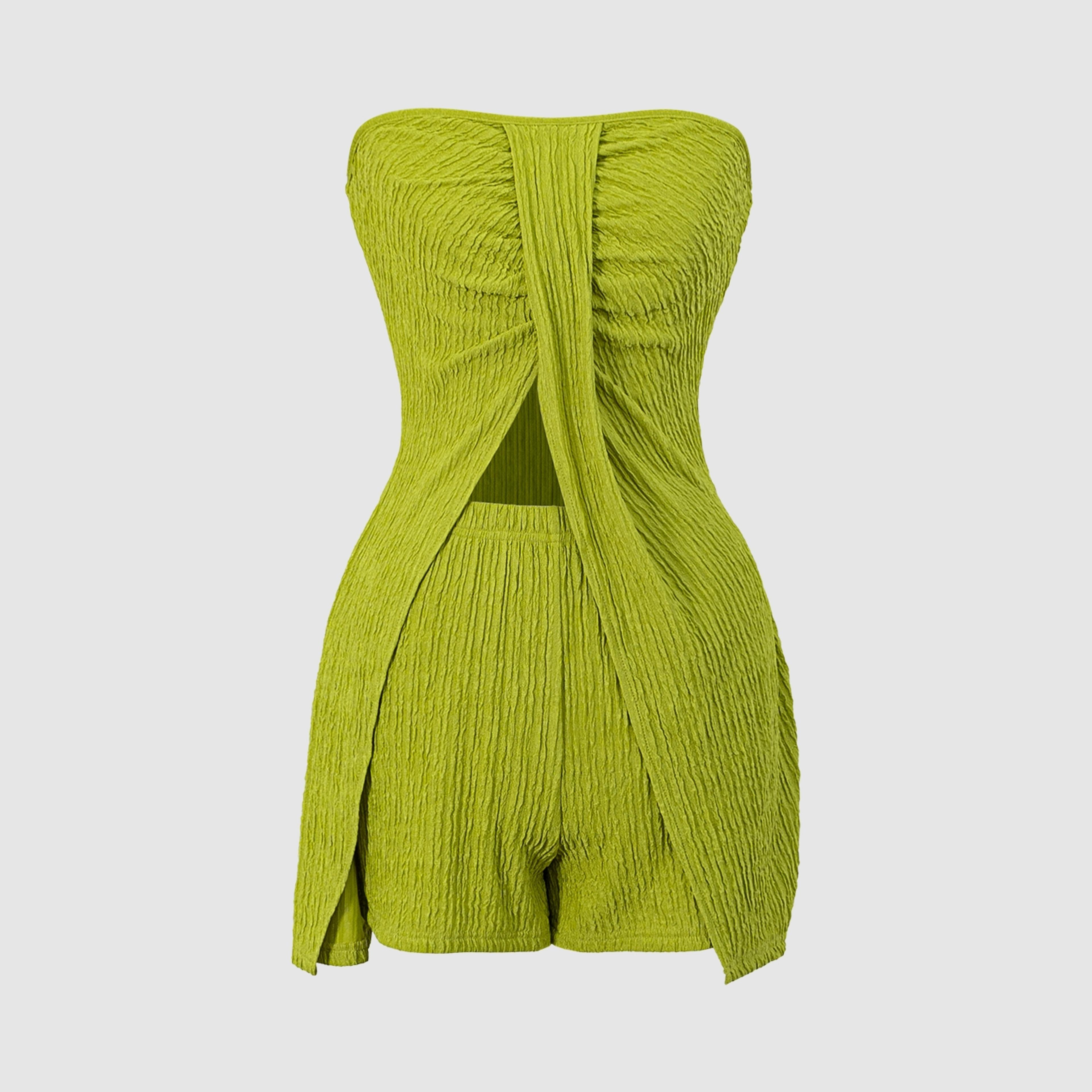 Lime Breeze Shorts Set Strapless Ruched Tube Top  Beach Vacation Outfit 5