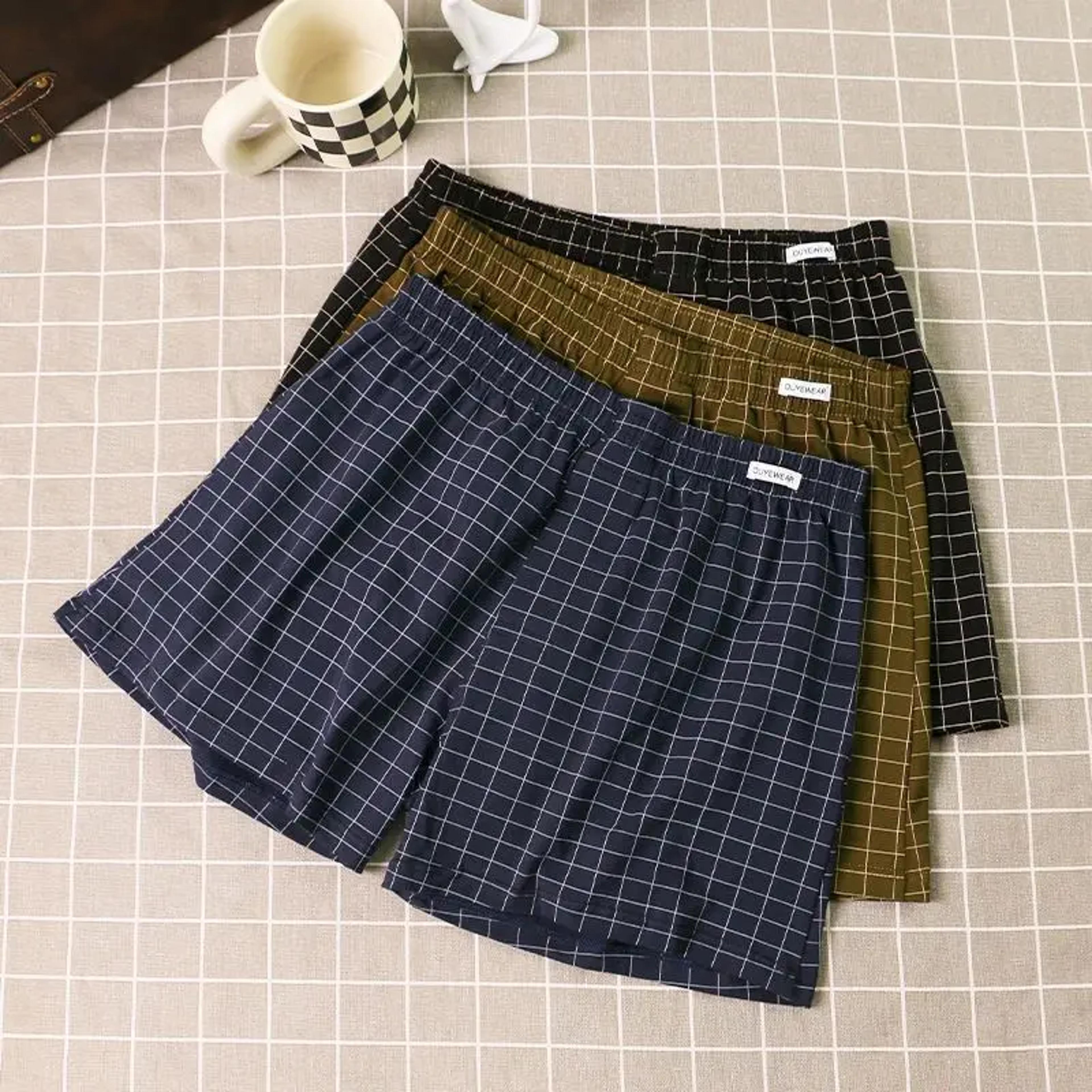 Plaid Cotton Boxer Shorts Set Mens Loose Boxers For Sleep  Everyday Wear 1