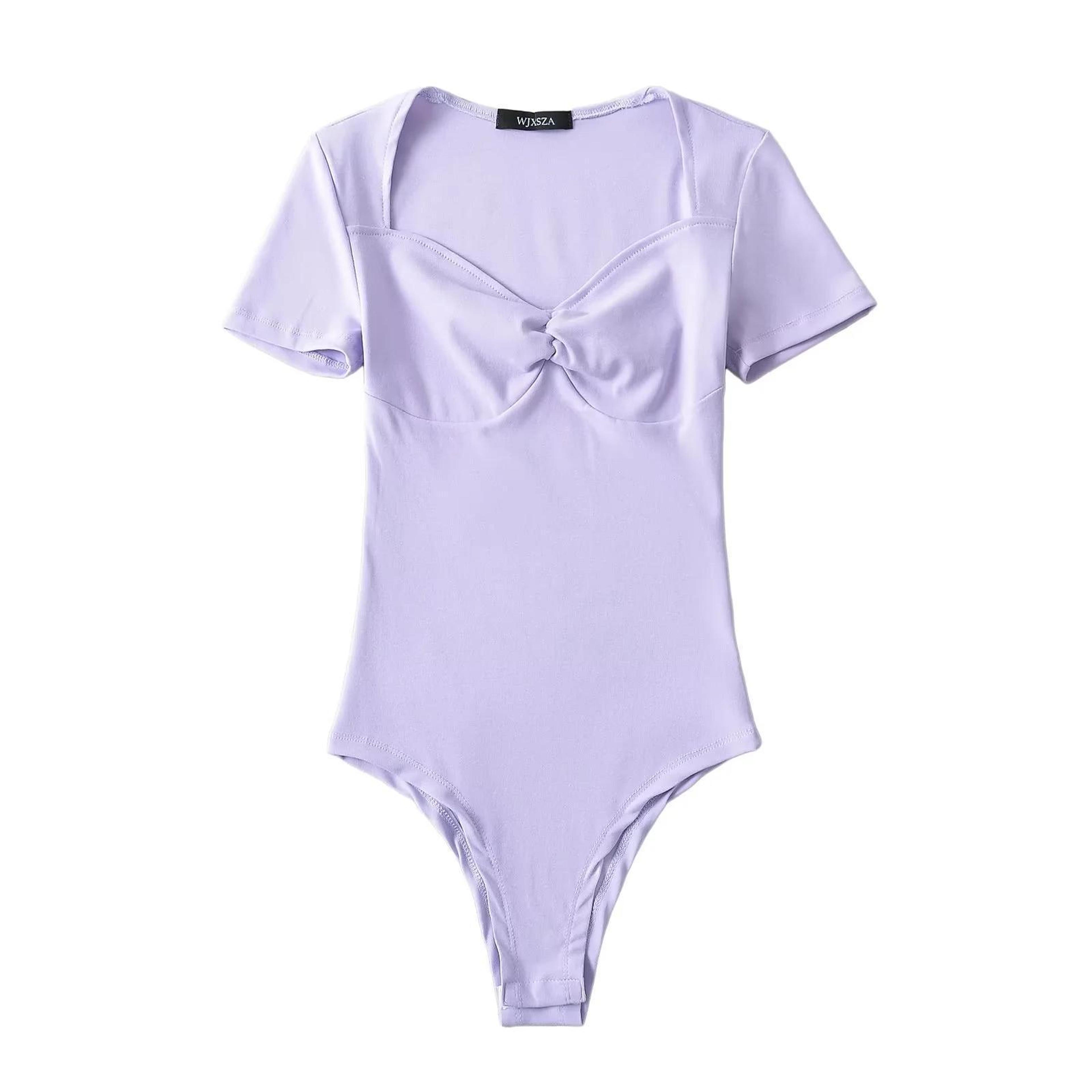 Square Neck Sculpting Bodysuit For Women Slim Fit Short Sleeve Summer Jumpsuit 5
