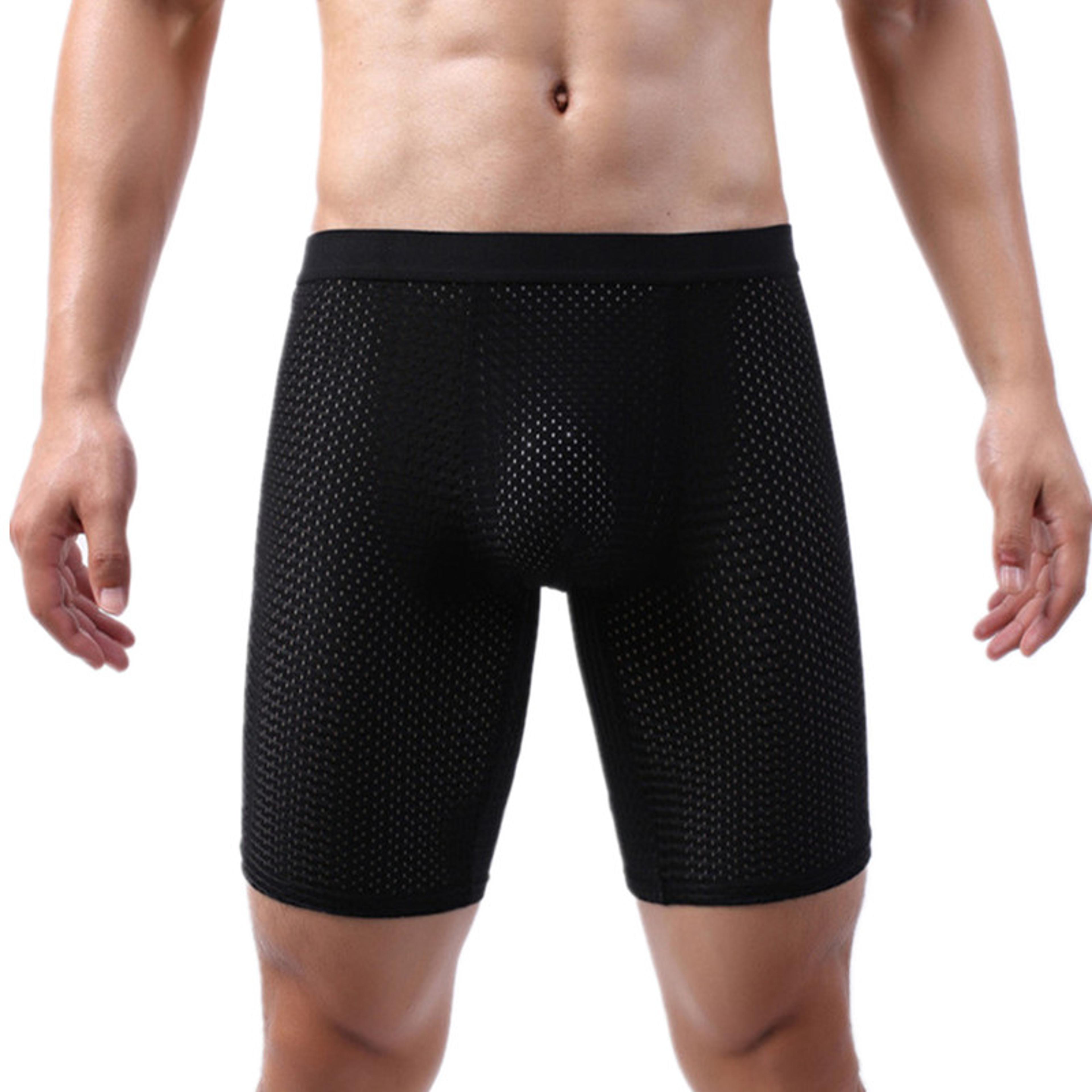 Mens Boxer Briefs Breathable Mesh Ice Silk Underwear With Support Pouch Long Leg Design 2