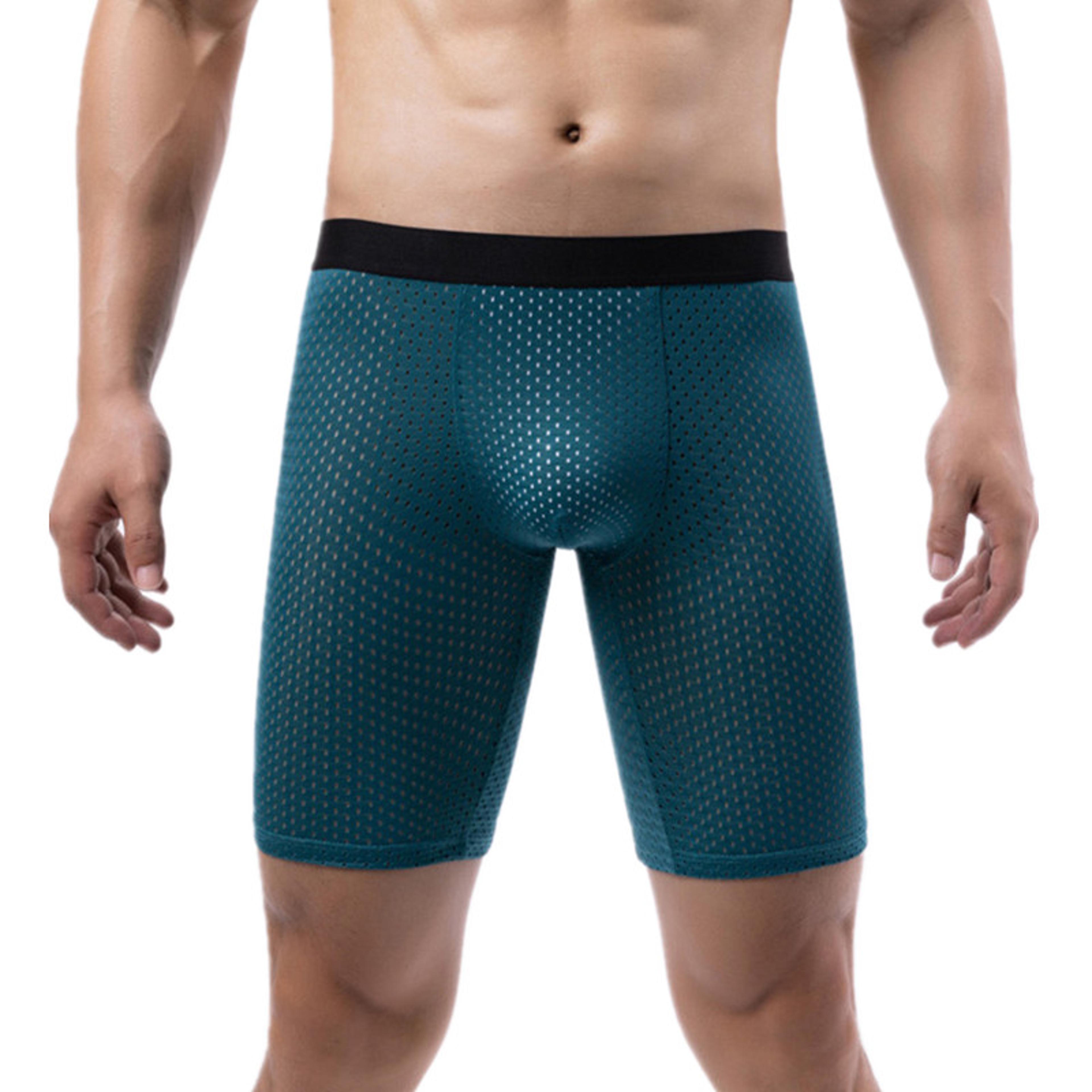Mens Boxer Briefs Breathable Mesh Ice Silk Underwear With Support Pouch Long Leg Design 3