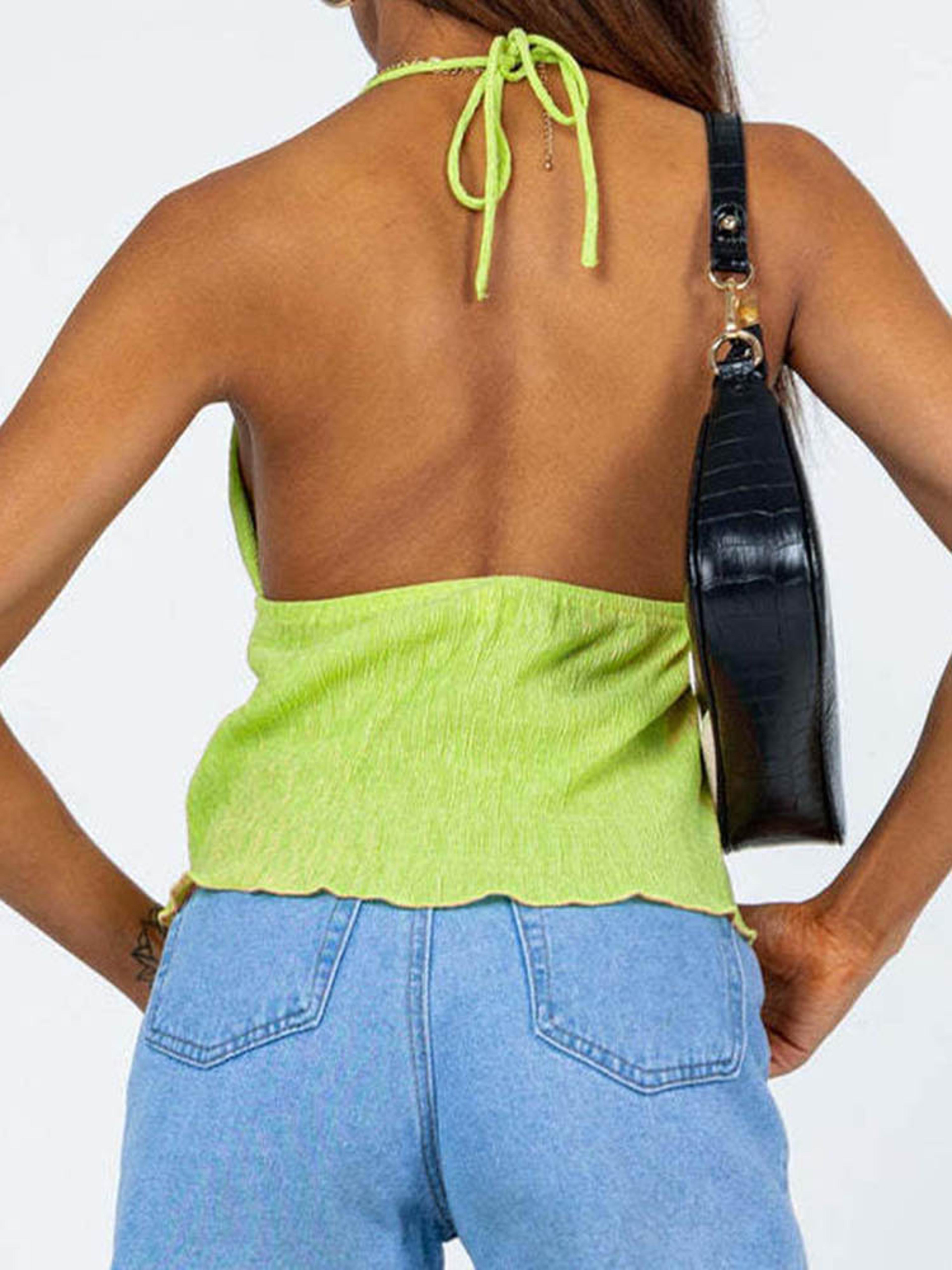 Womens Halterneck Backless Bandage Crop Top Summer Streetwear Green 4