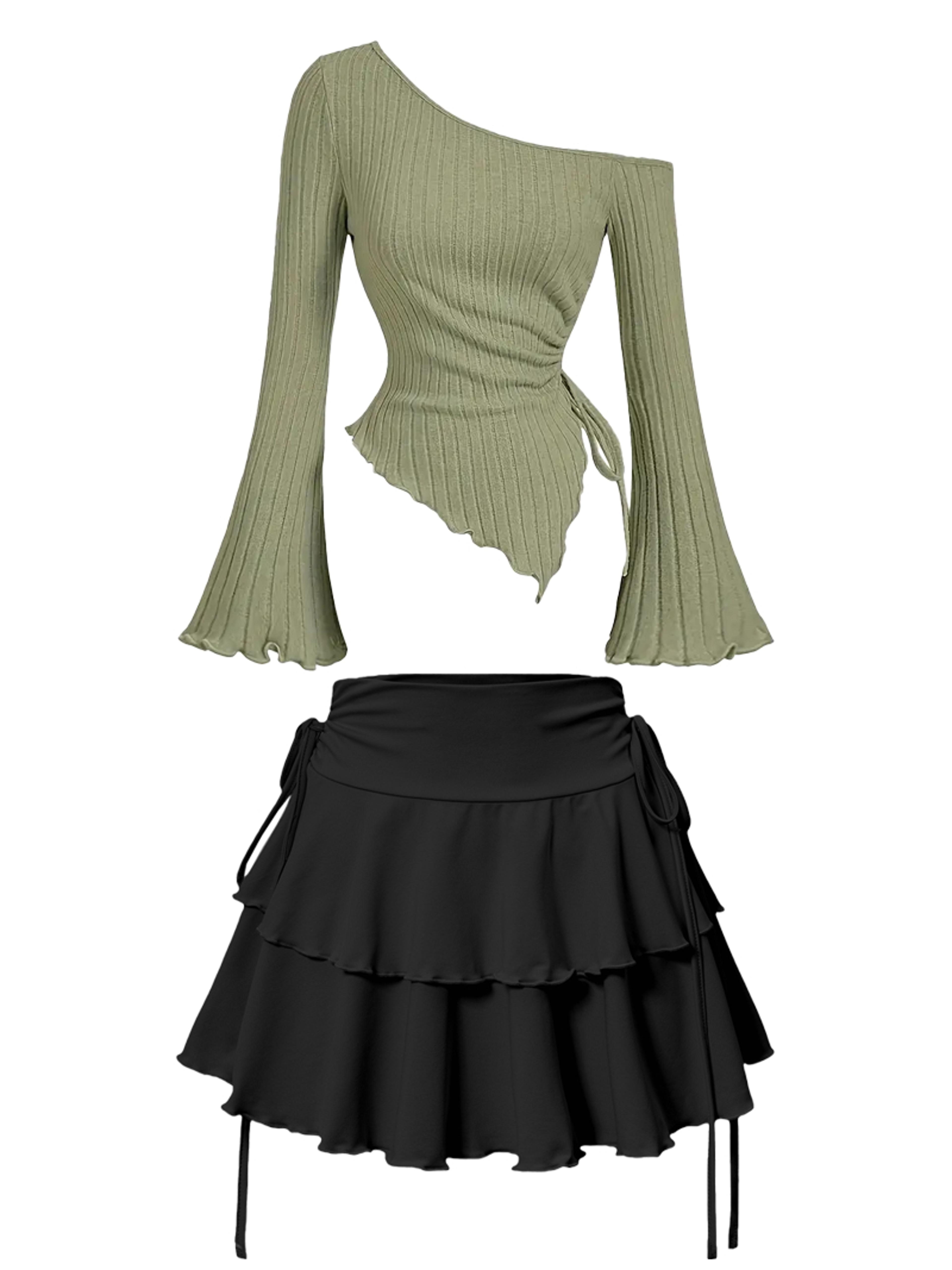 Womens Outfit Off Shoulder Skirt Set With High Waist Maxi Skirt 2