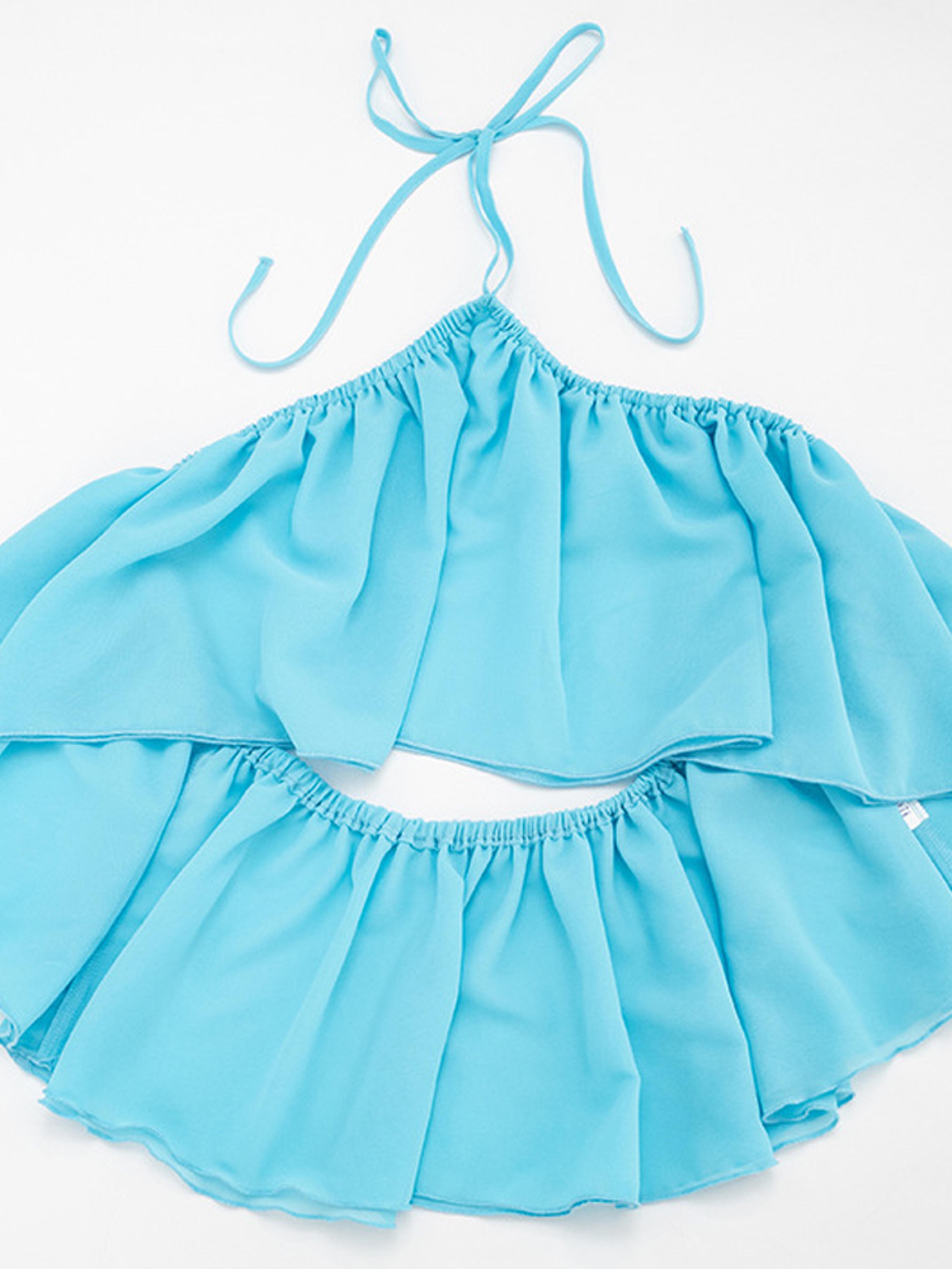 Womens Ruffled Halter Backless Skirt Set Chiffon Beach Outfit With Mini Skort 5