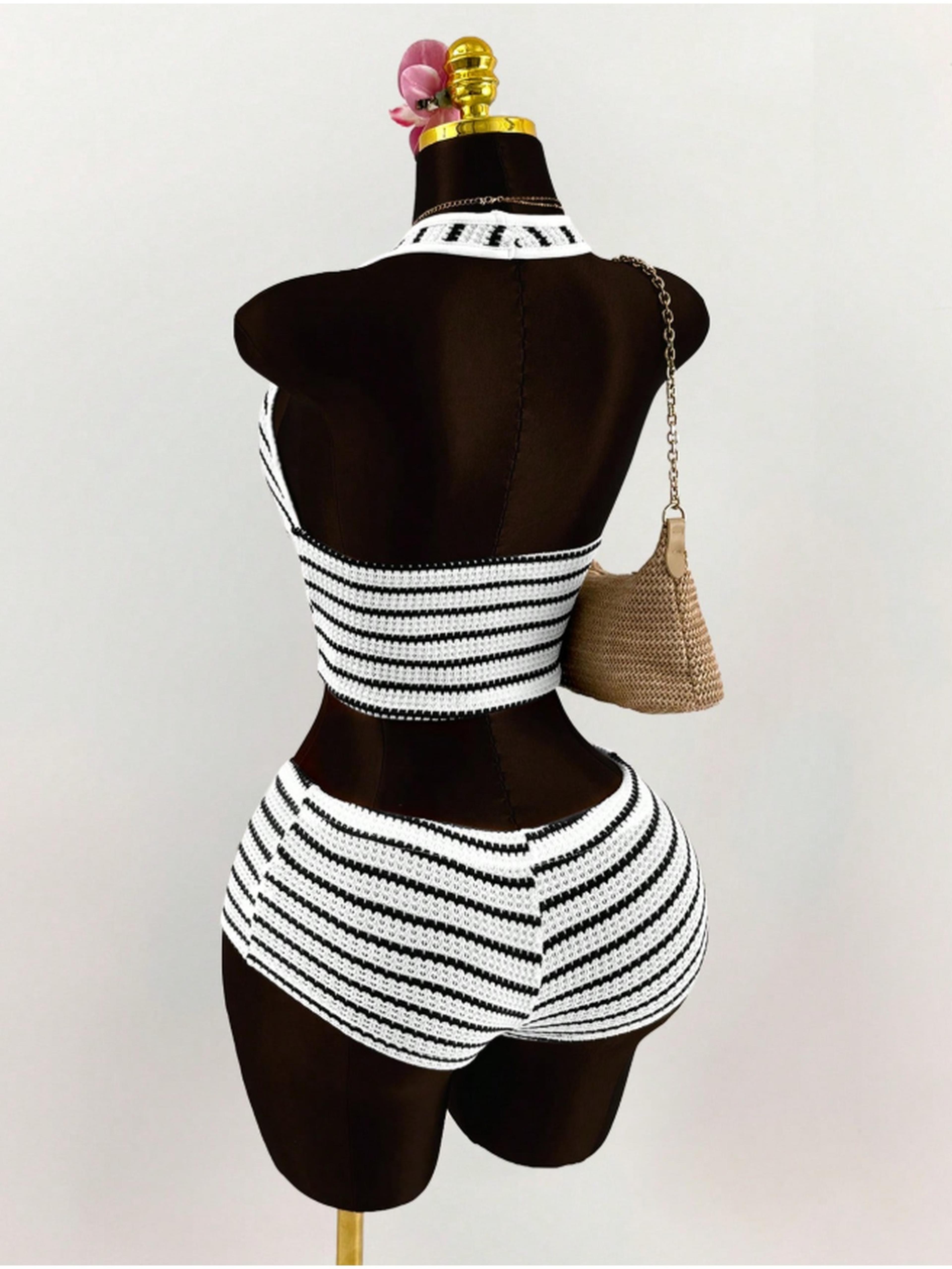 Summer Color Block Halter Top And Shorts Set For Women 2
