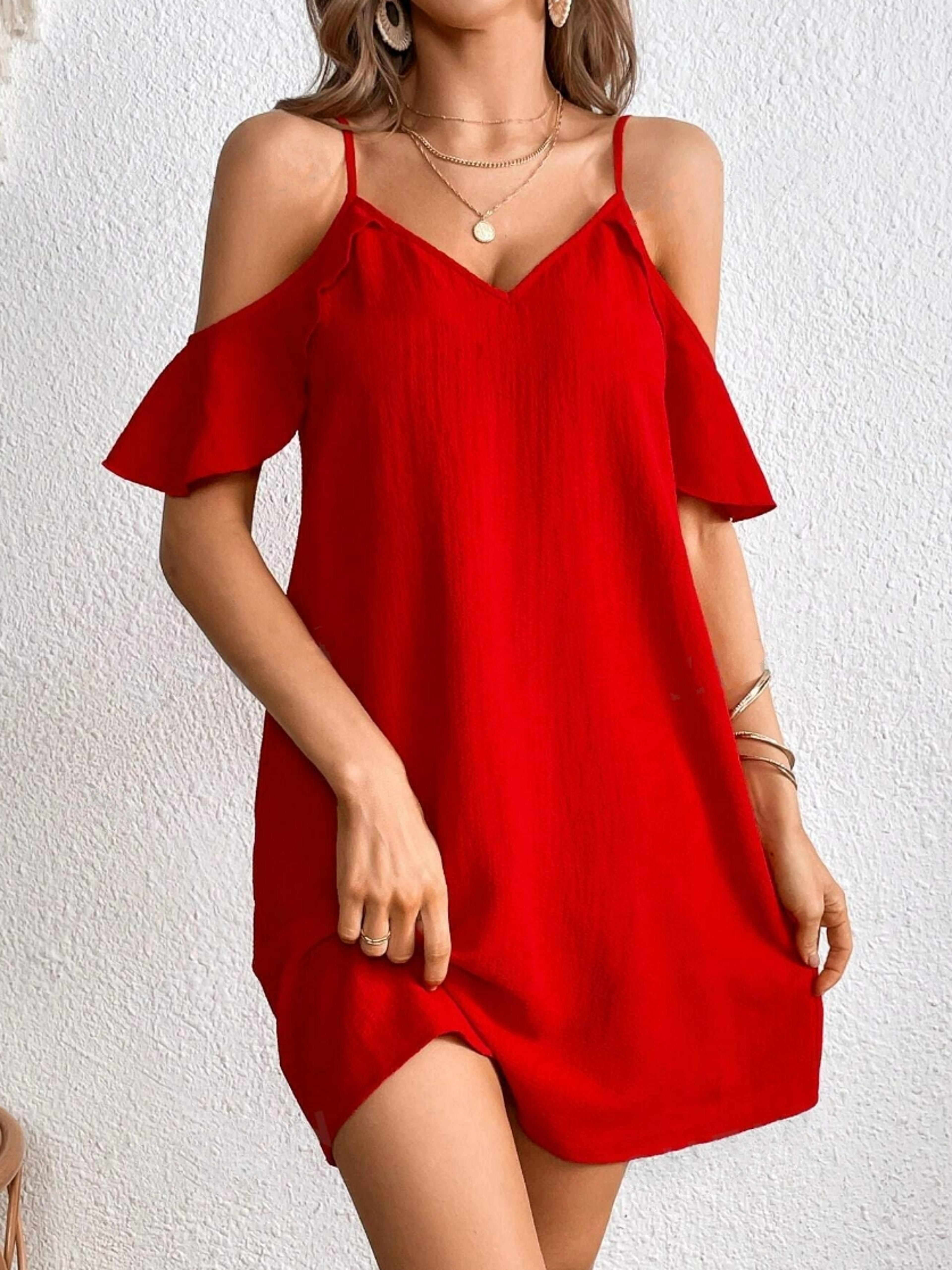 Womens Cold Shoulder Dress Casual Summer Beach Mini Dress With Spaghetti Straps 4