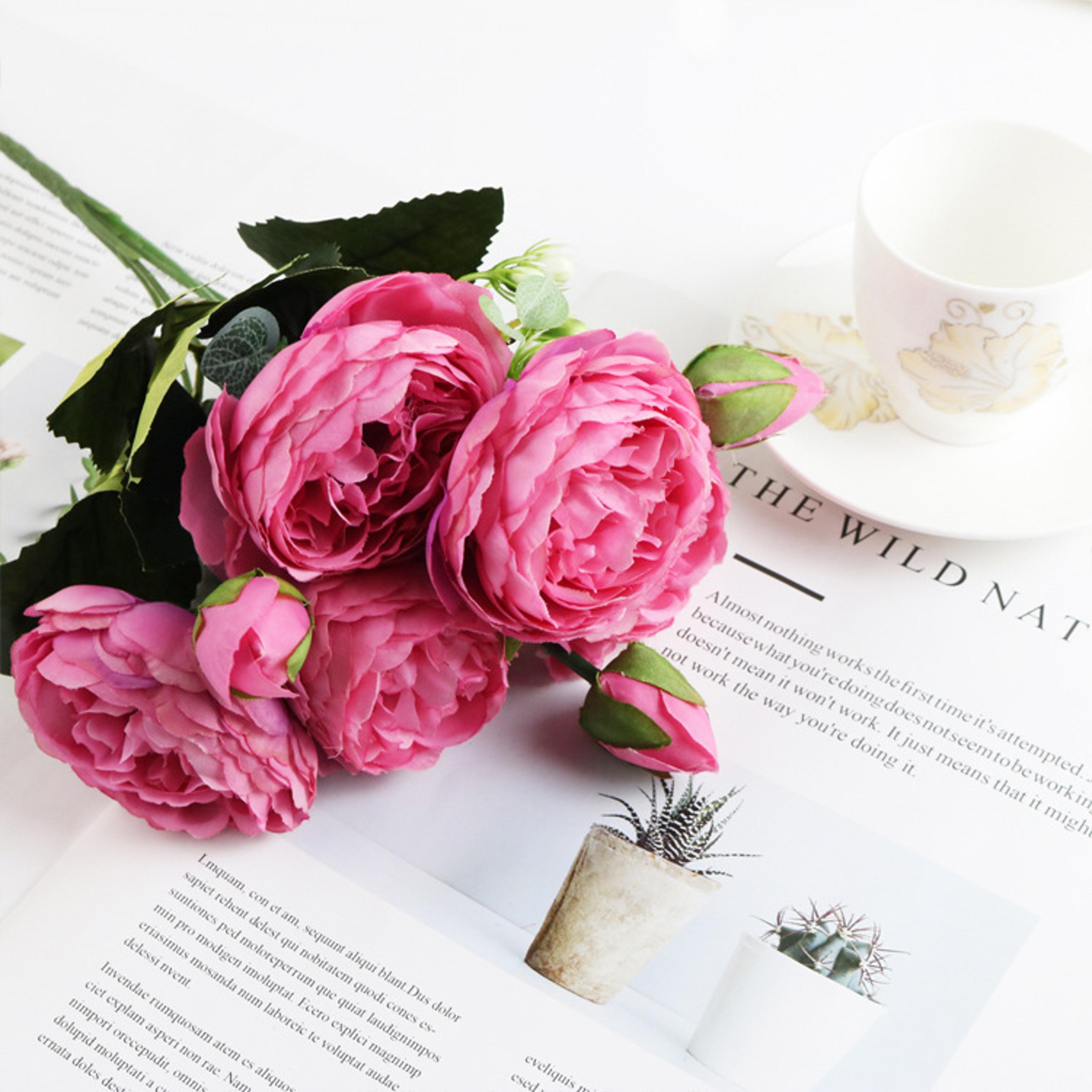Artificial Roses Silk Peony Bouquet Home Decoration Accessories Wedding Party Flowers Scrapbook Cra 16