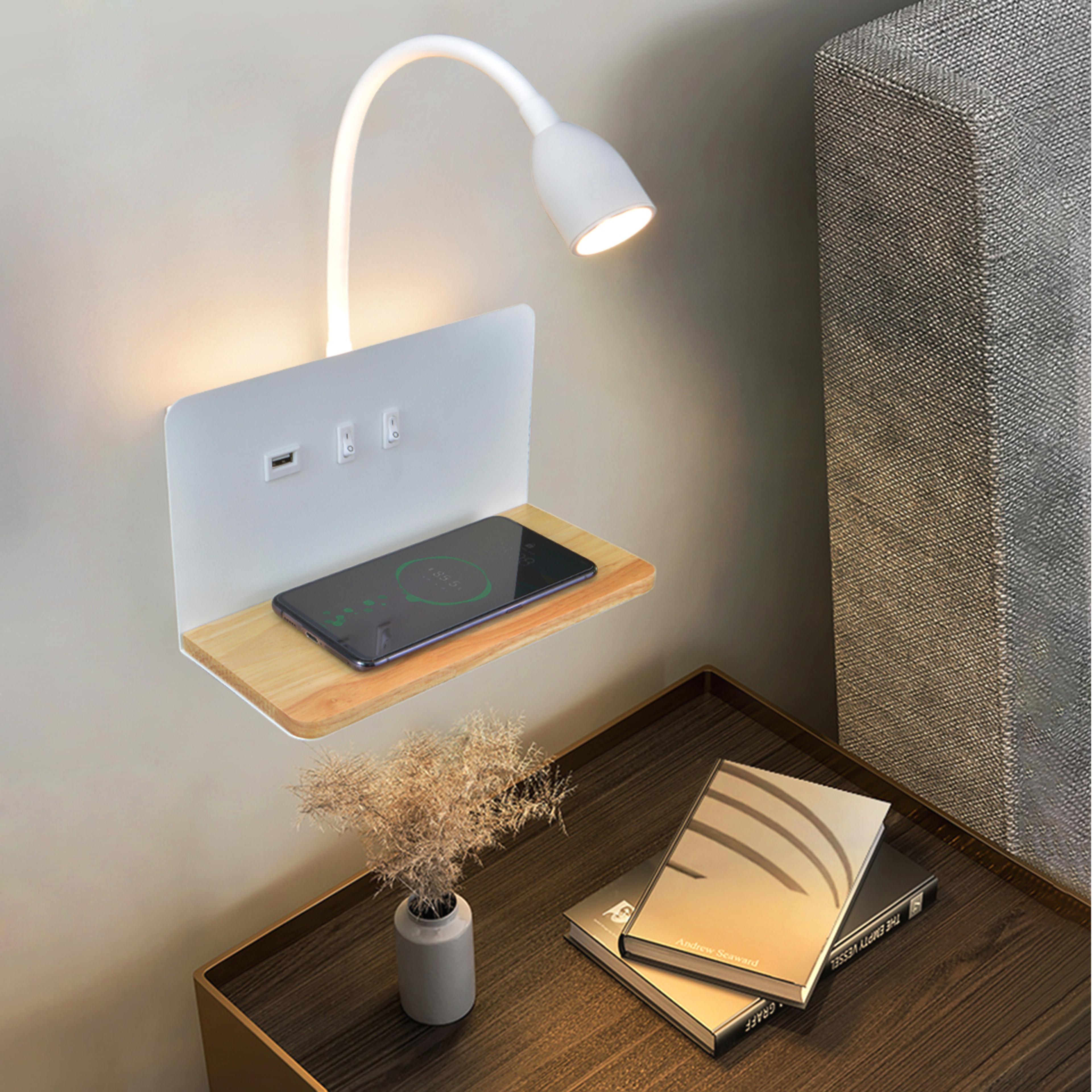 Modern LED Wall Lamp With Wireless Charging USB Interface 360 Rotatable Bedside Night Light With Sw 0