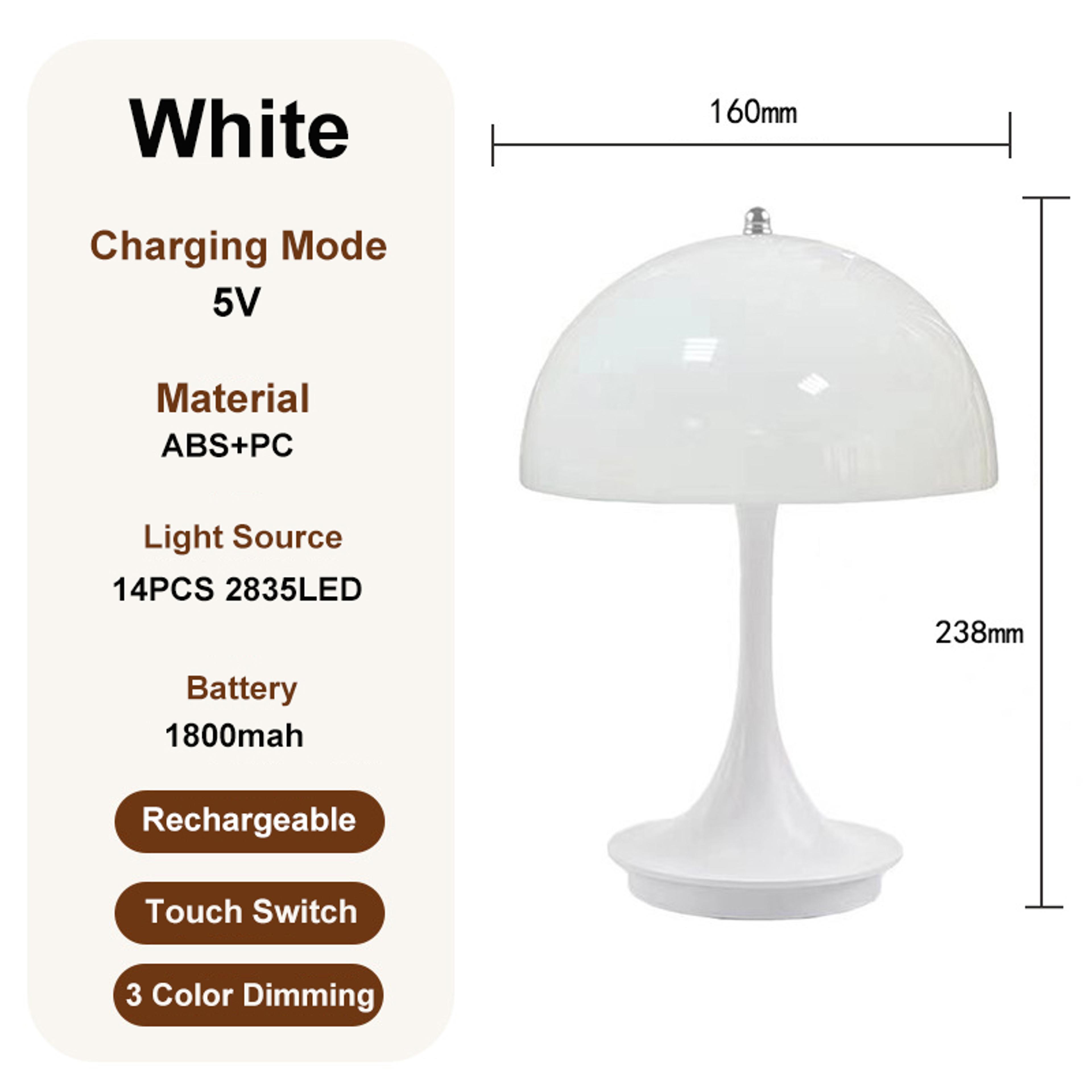 Modern Mushroom Table Lamp Rechargeable Portable Night Light With 3 Color Dimming ABS LED Decoratio 6