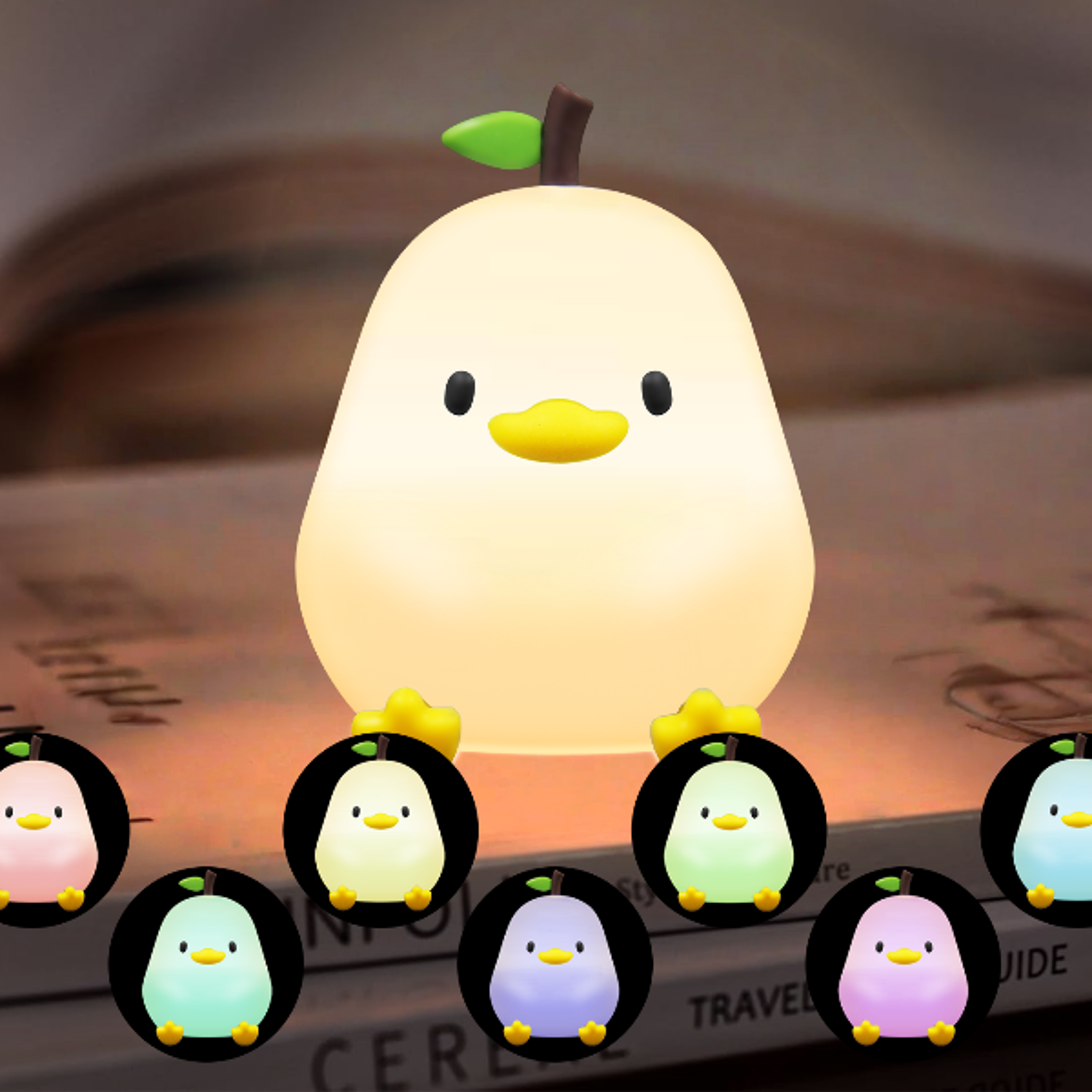 Cute Pear Night Light Dimmable USB Rechargeable Touch Control Silicone Stress Relief Pat Duck Lam