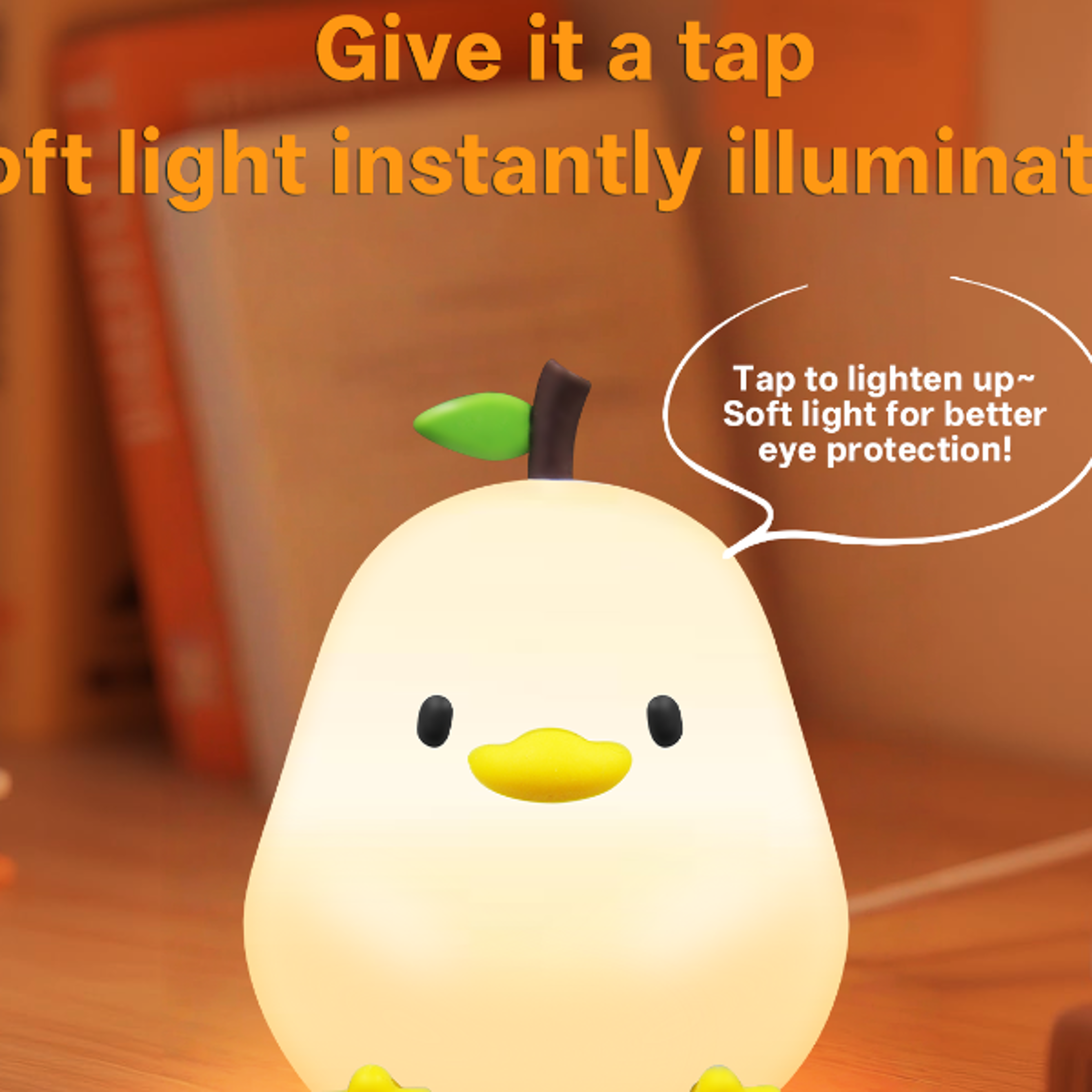 Cute Pear Night Light Dimmable USB Rechargeable Touch Control Silicone Stress Relief Pat Duck Lam