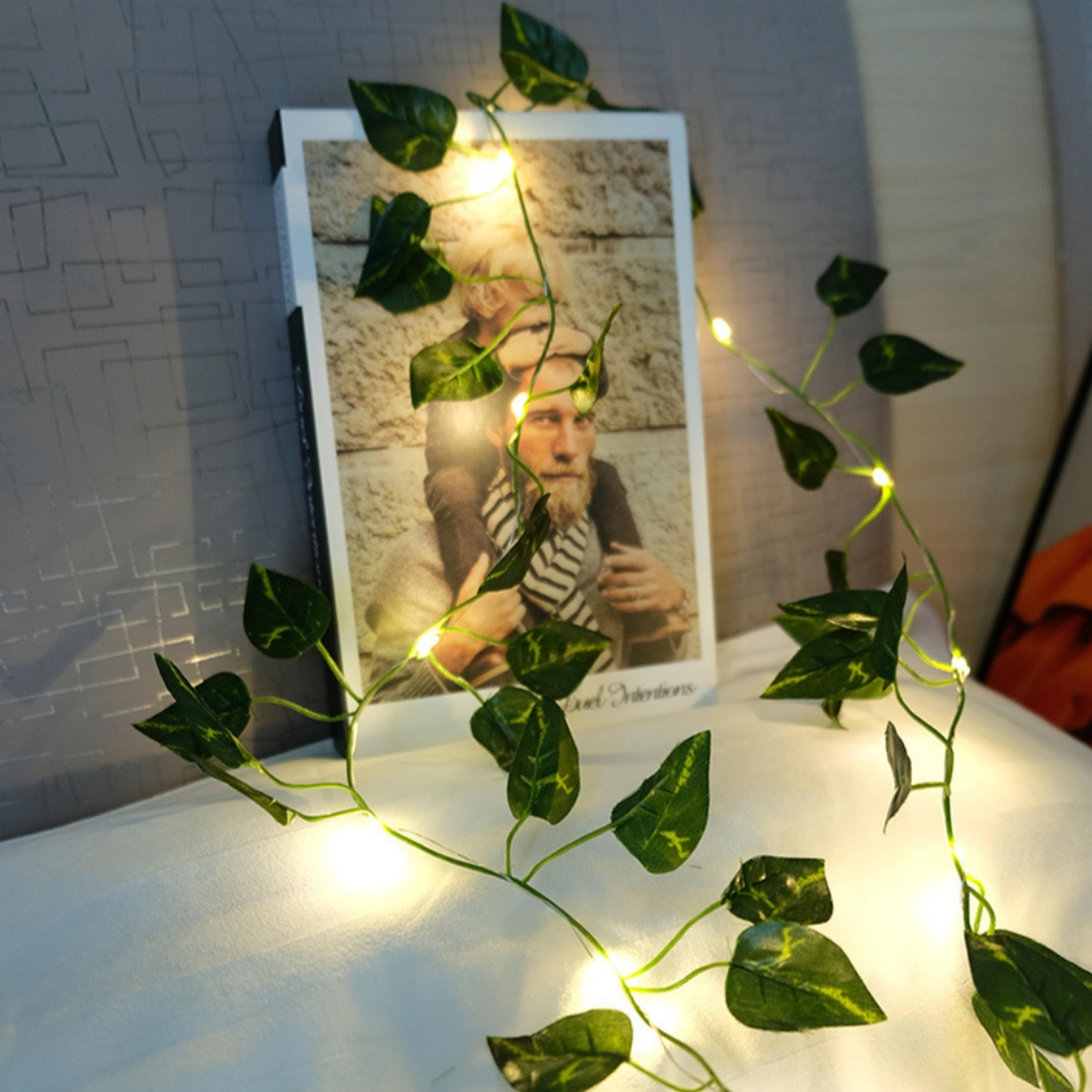 Green Leaf Fake Plants String Light Battery Powered Waterproof Decor For Wall Room Office And Birth 9